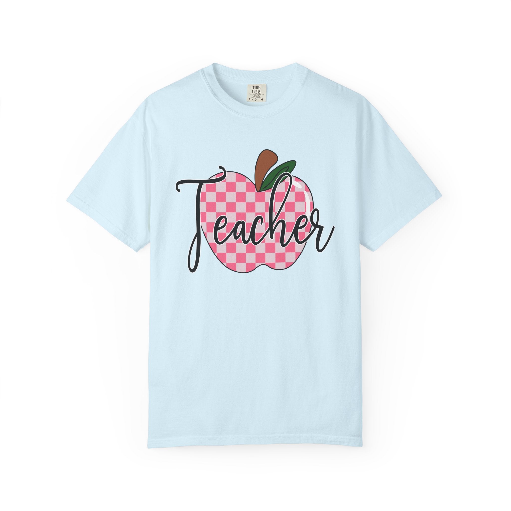 Teacher Apple T-Shirt — Pink Checkered Apple Teacher Tee
