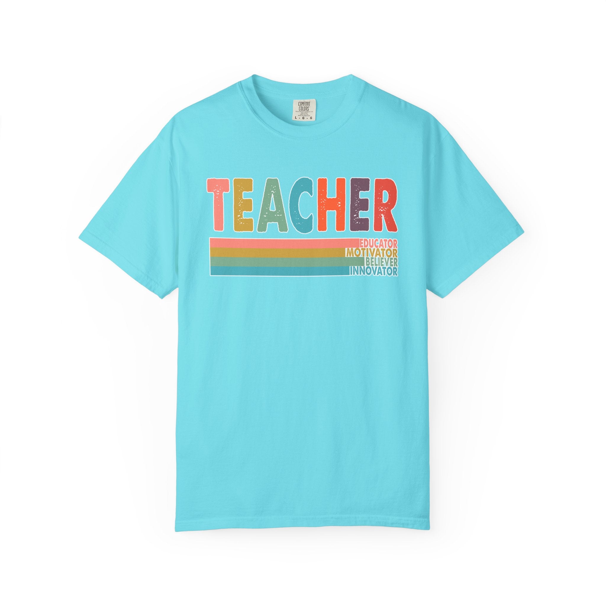 Teacher Rainbow Stripes T-Shirt — Retro Colorful Educator Tee