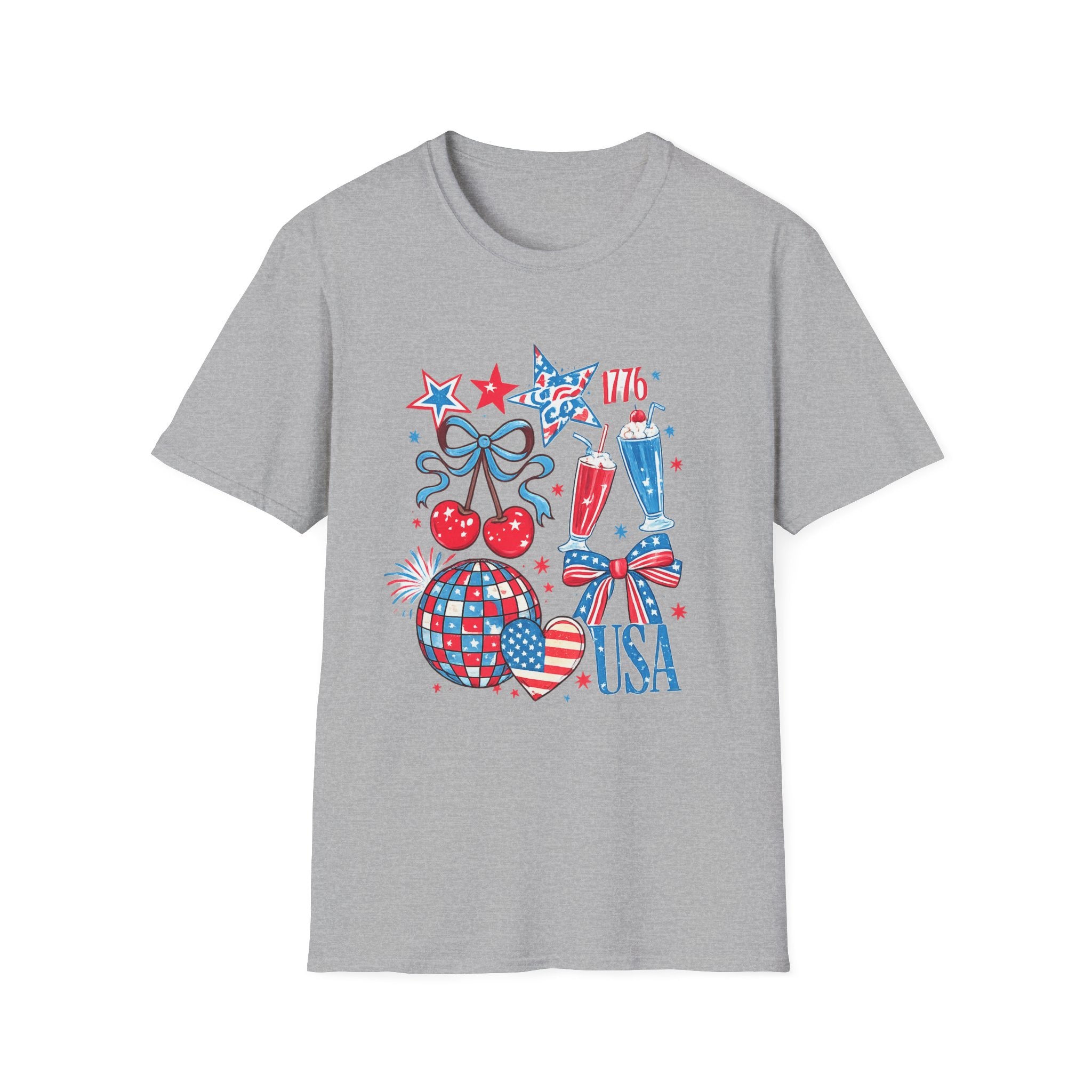 Patriotic 4th of July T-Shirt — USA 1776 Red White Blue Cherry & Soda Design