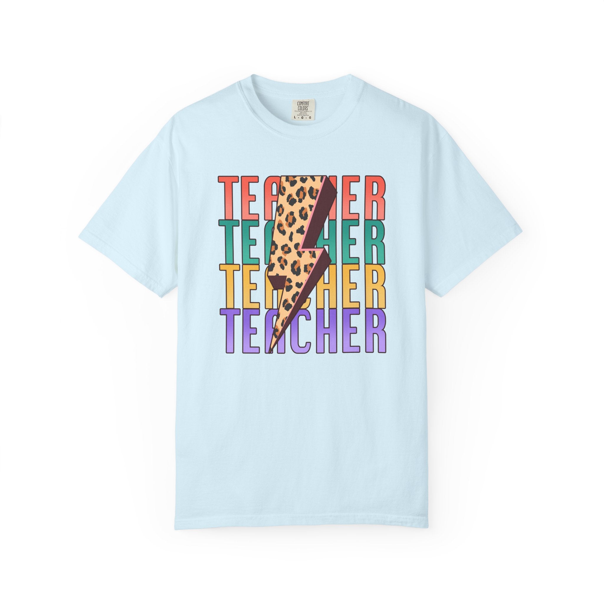 Teacher Lightning Bolt Leopard Print T‑Shirt — Colorful Retro Teacher Tee