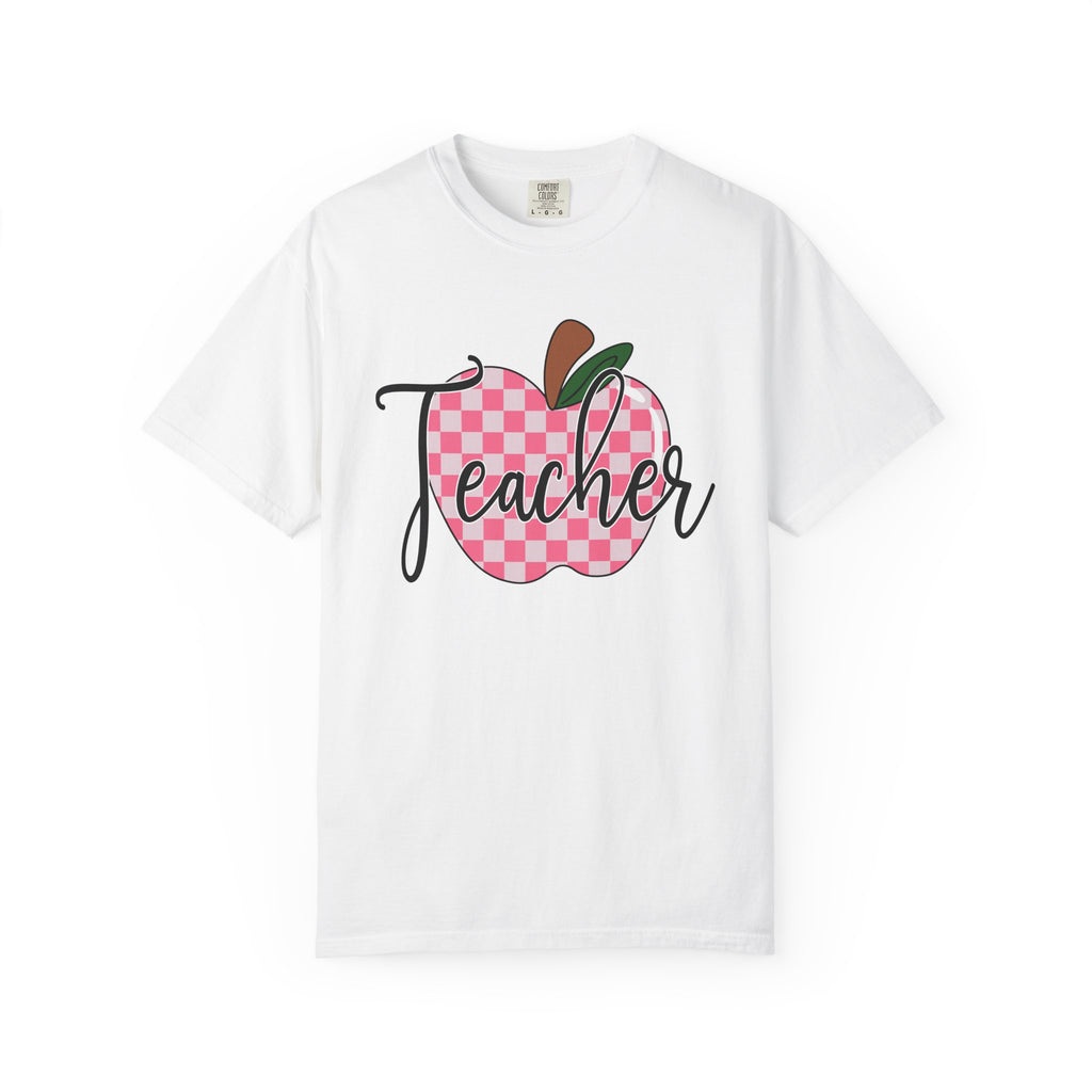 Teacher Apple T-Shirt — Pink Checkered Apple Teacher Tee