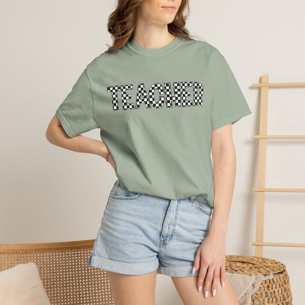 Teacher Checkerboard Graphic Tee — Fun Back-to-School Gift for Educators