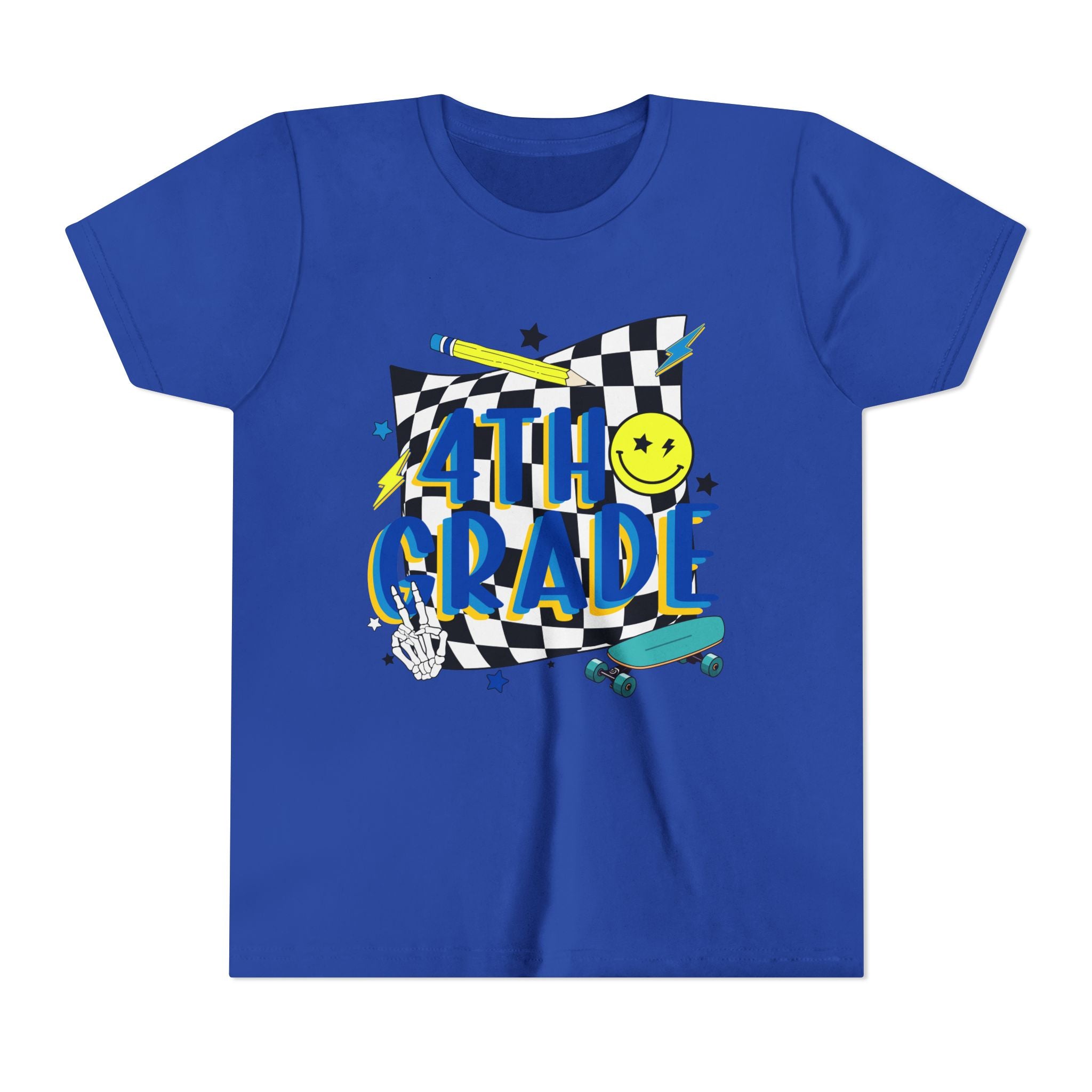 4th Grade Youth Tee — Retro Skateboard Smiley Back-to-School Shirt