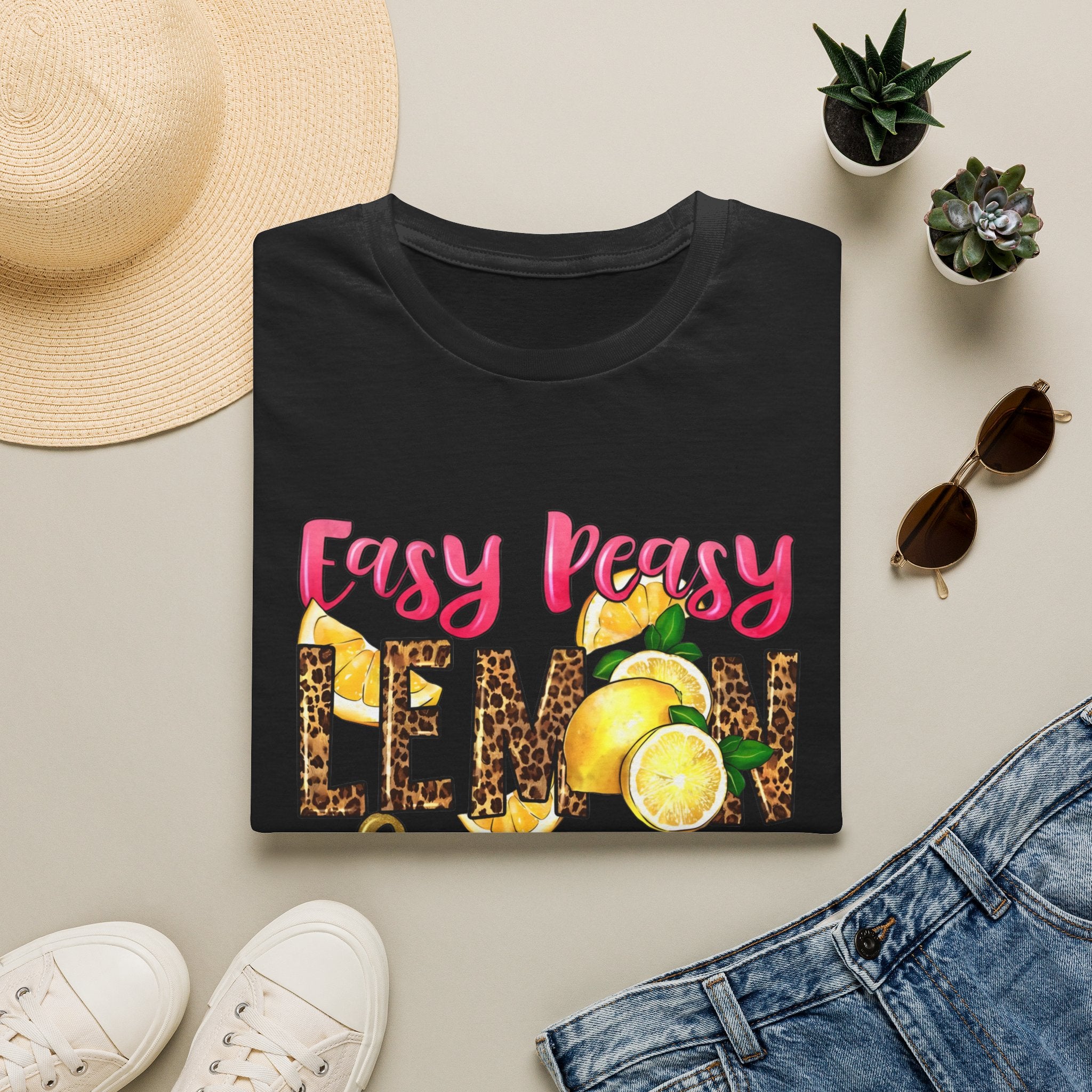 Easy Peasy Lemon Squeezy T-Shirt — Cute Lemon Graphic Tee with Leopard Print Accents