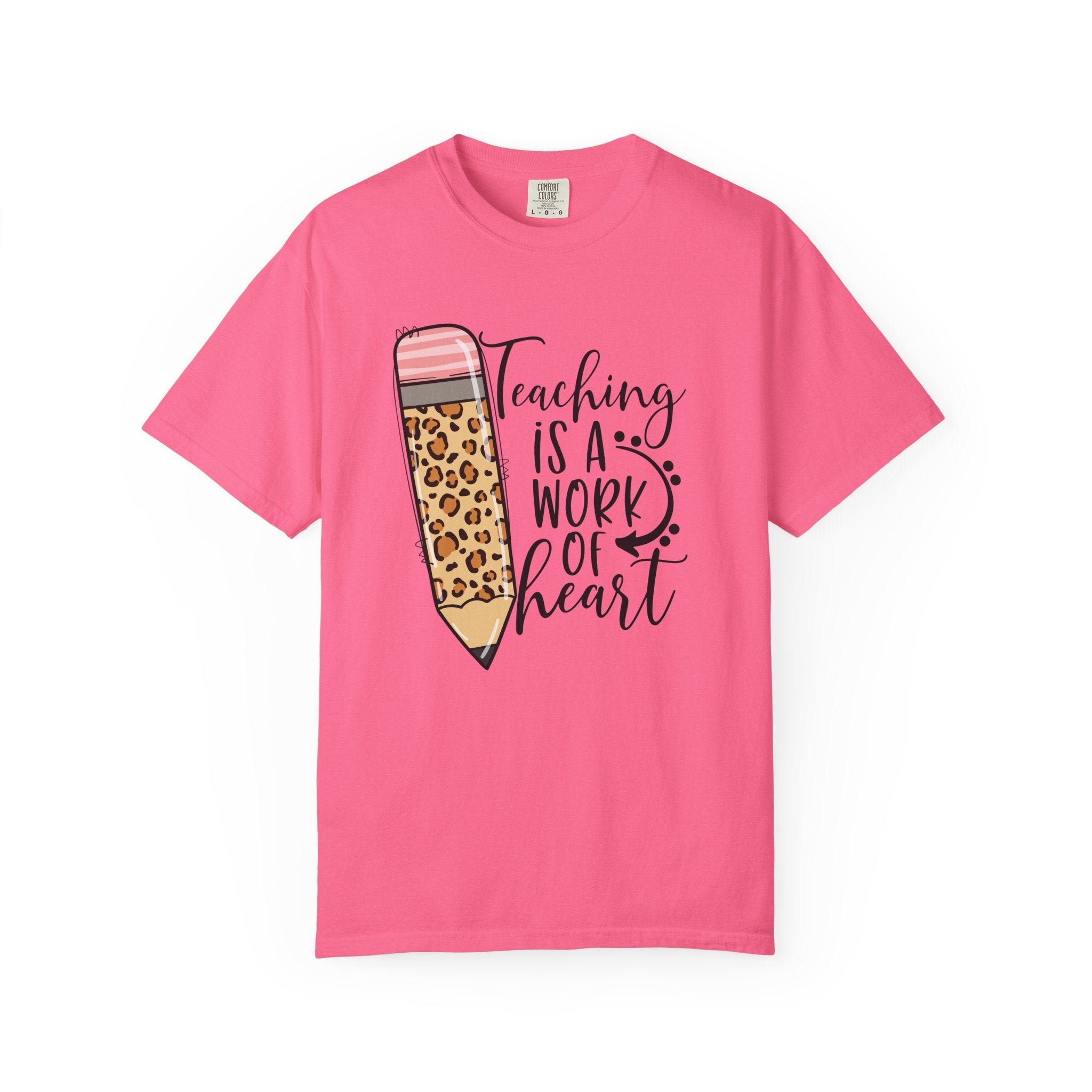 Teaching Is a Work of Heart Leopard Pencil T-Shirt — Teacher Appreciation Gift