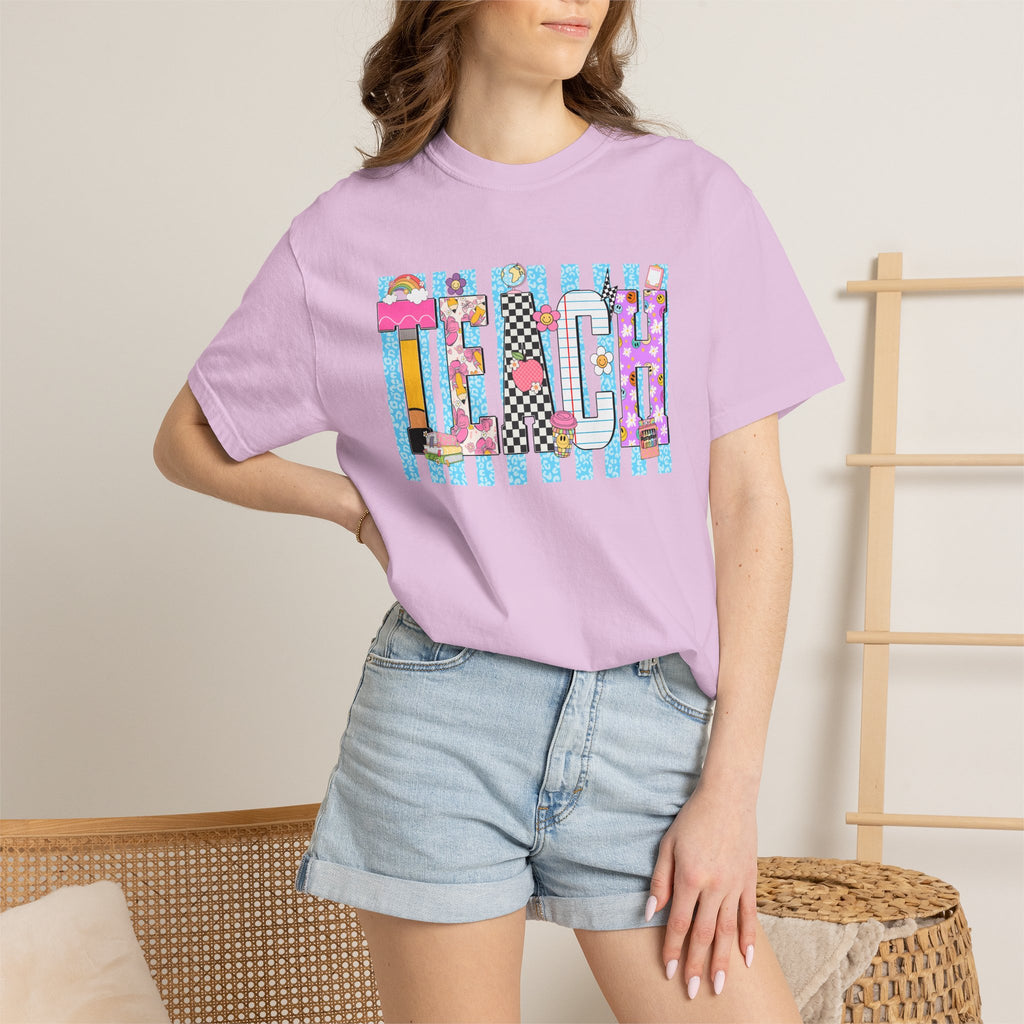 Teacher Stripe Patchwork T-Shirt