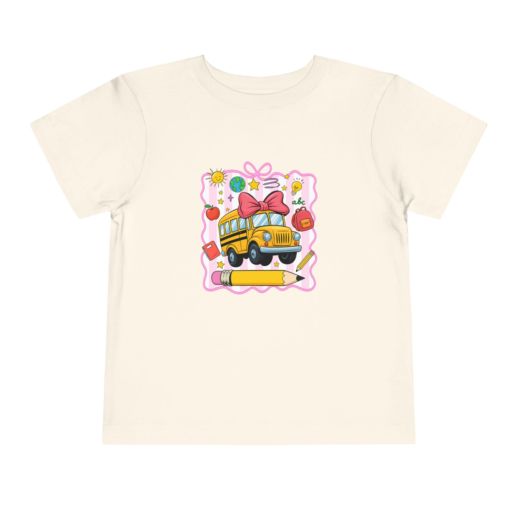 School Bus Kids Tee — Cute Back-to-School Toddler Shirt with Pencil & Apple Design