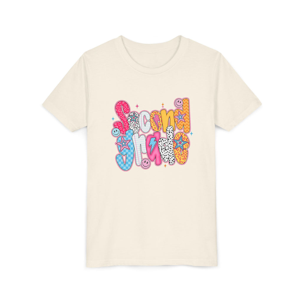 Youth Tee — Colorful 'Second Grade' Playful Retro Graphic