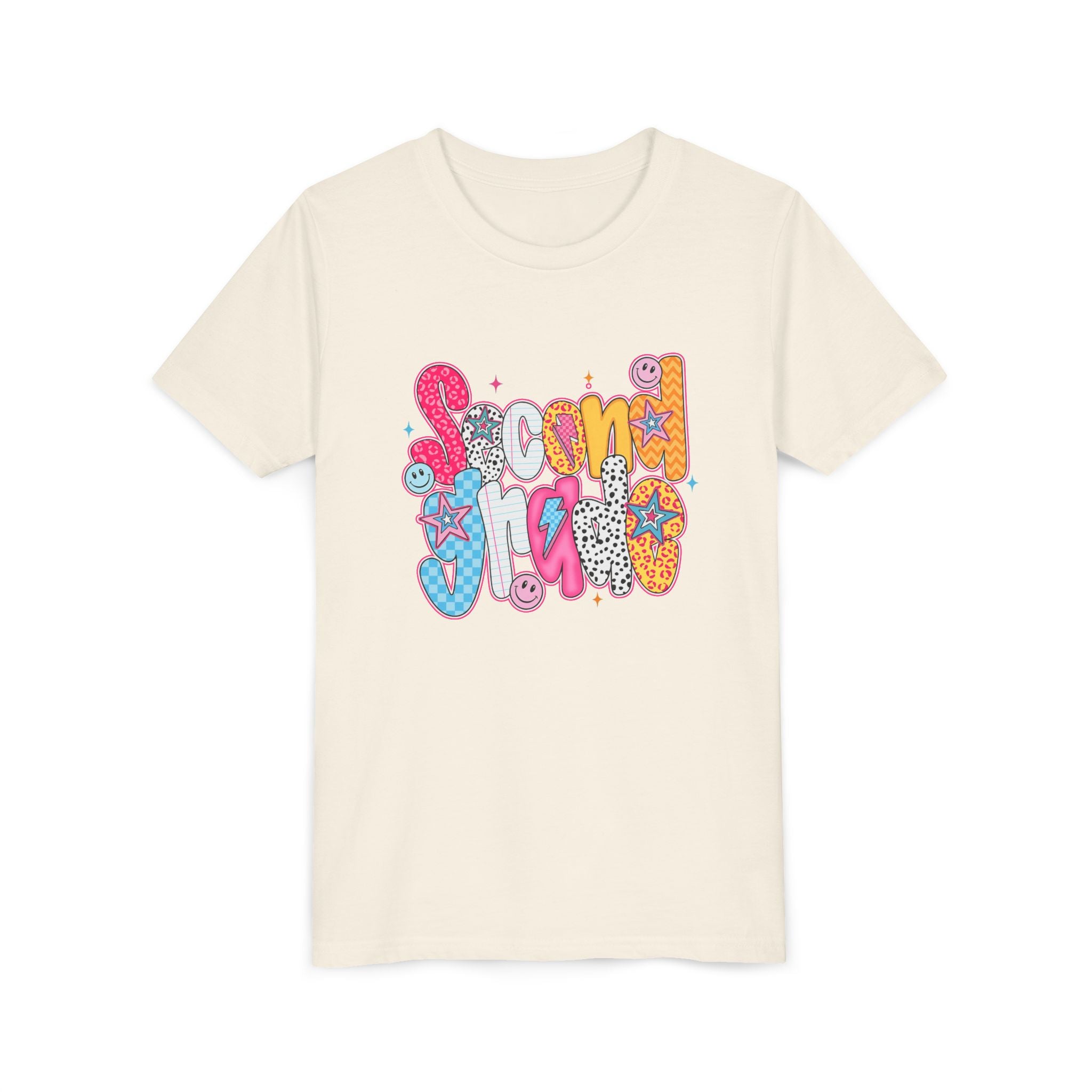 Youth Tee — Colorful 'Second Grade' Playful Retro Graphic