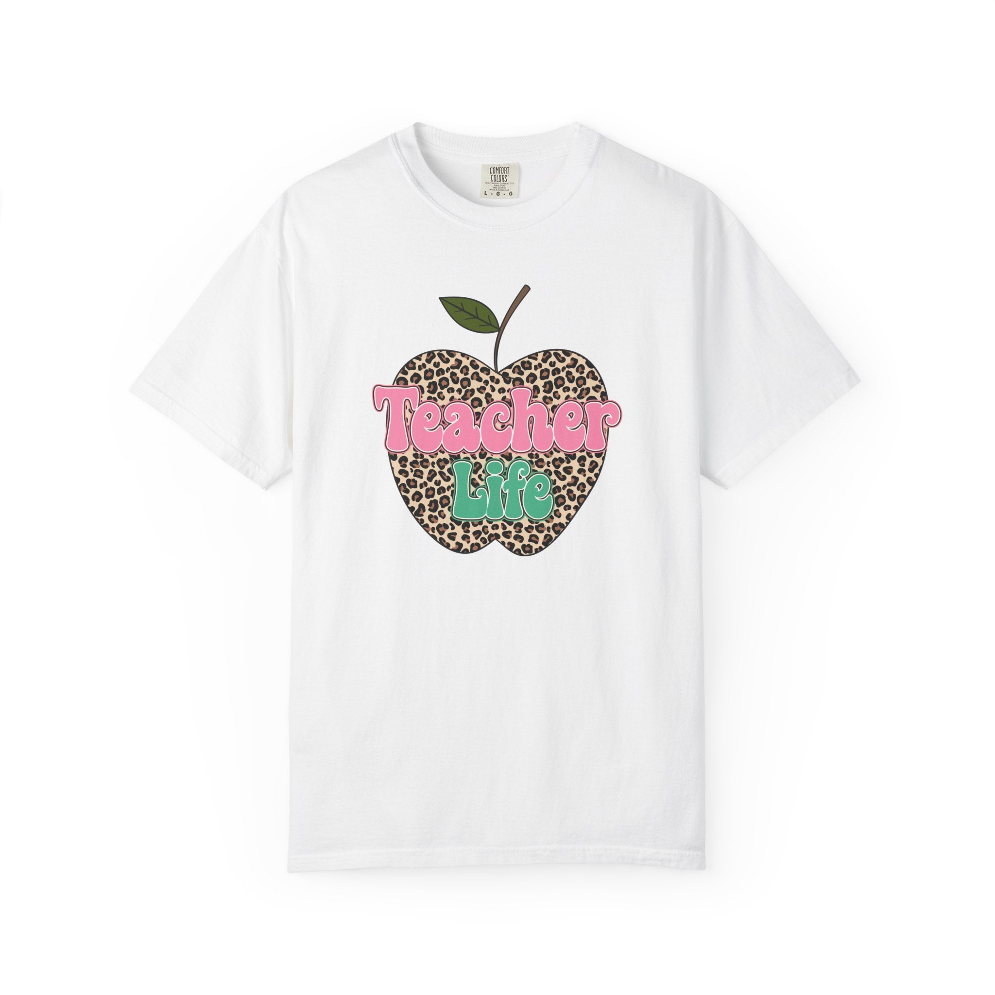 Teacher Life T-Shirt — Leopard Apple Graphic Tee for Educators