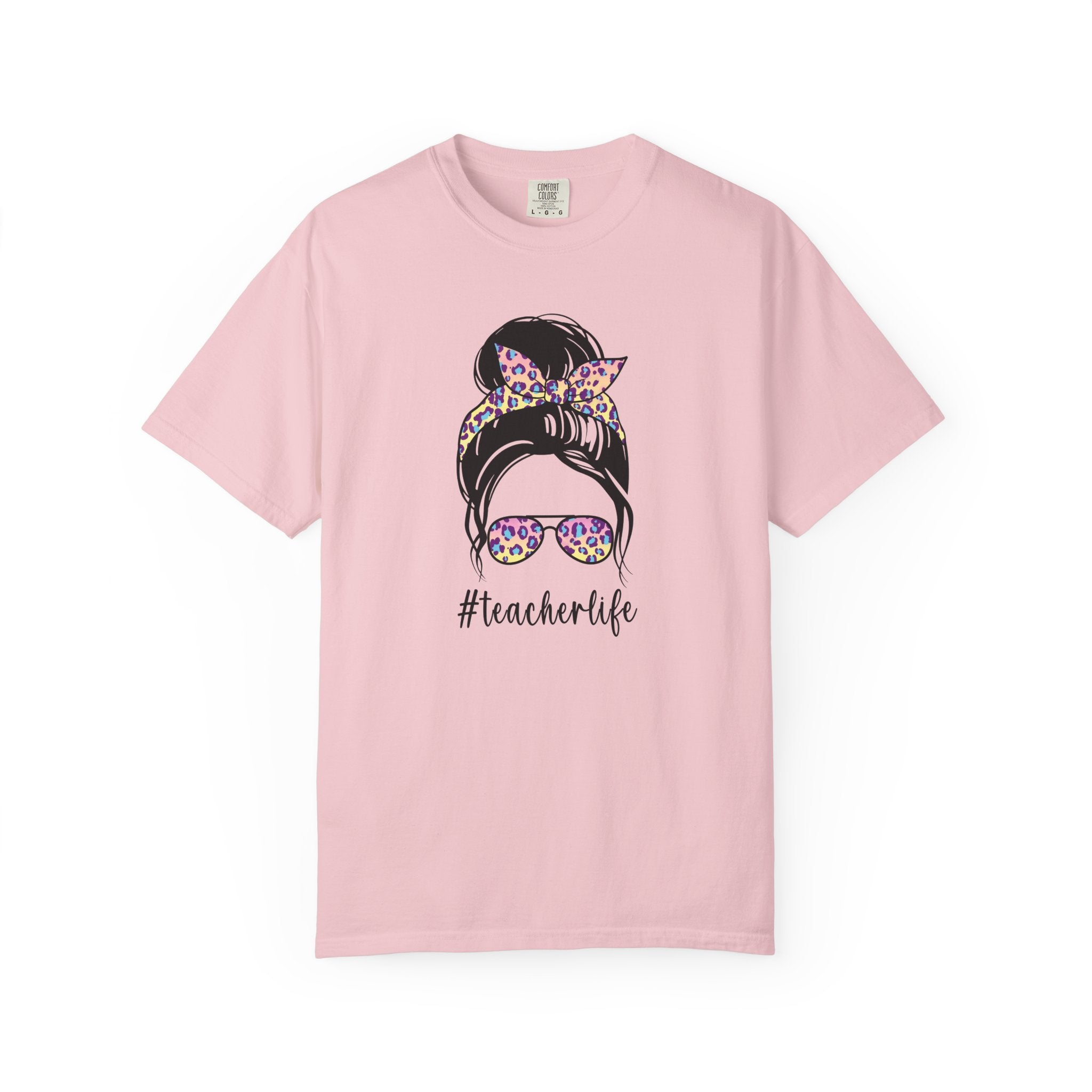 Teacher Life Floral Messy Bun T-Shirt