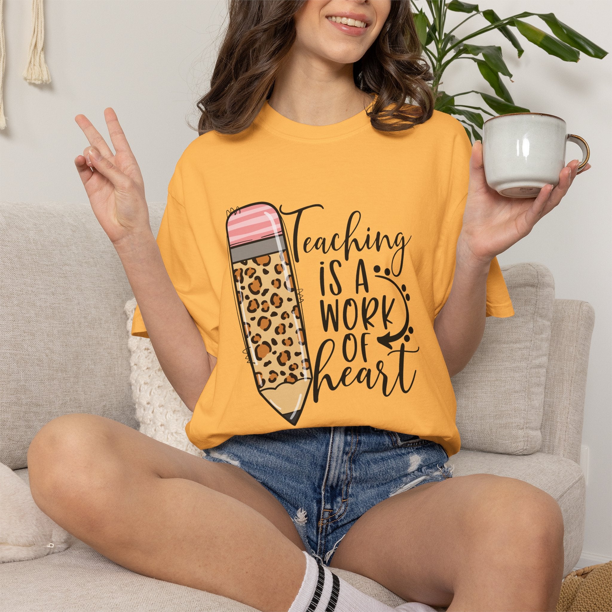 Teaching Is a Work of Heart Leopard Pencil T-Shirt — Teacher Appreciation Gift