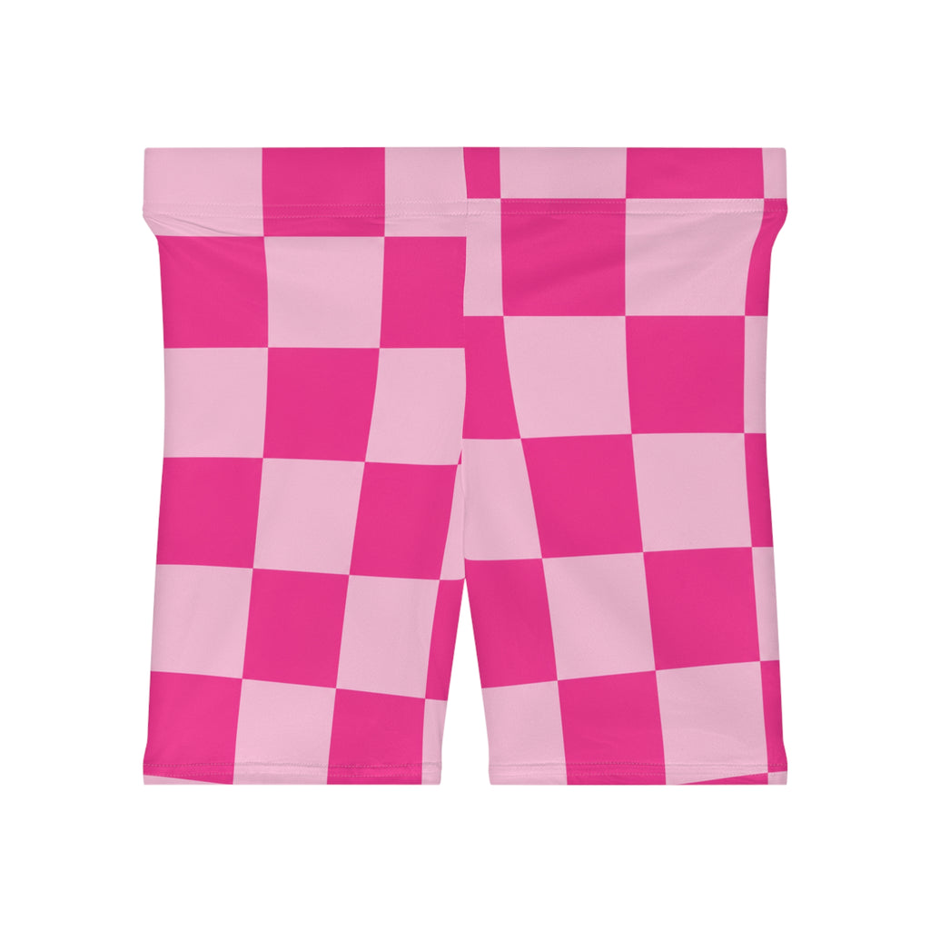 Pink Checkerboard Biker Shorts