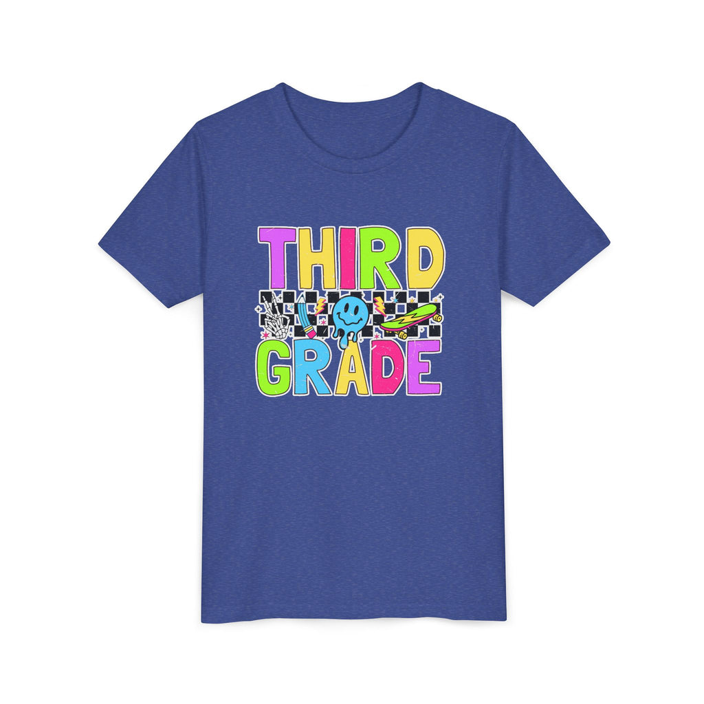 Third Grade Youth T‑Shirt — Colorful Checkerboard Smileback School Tee