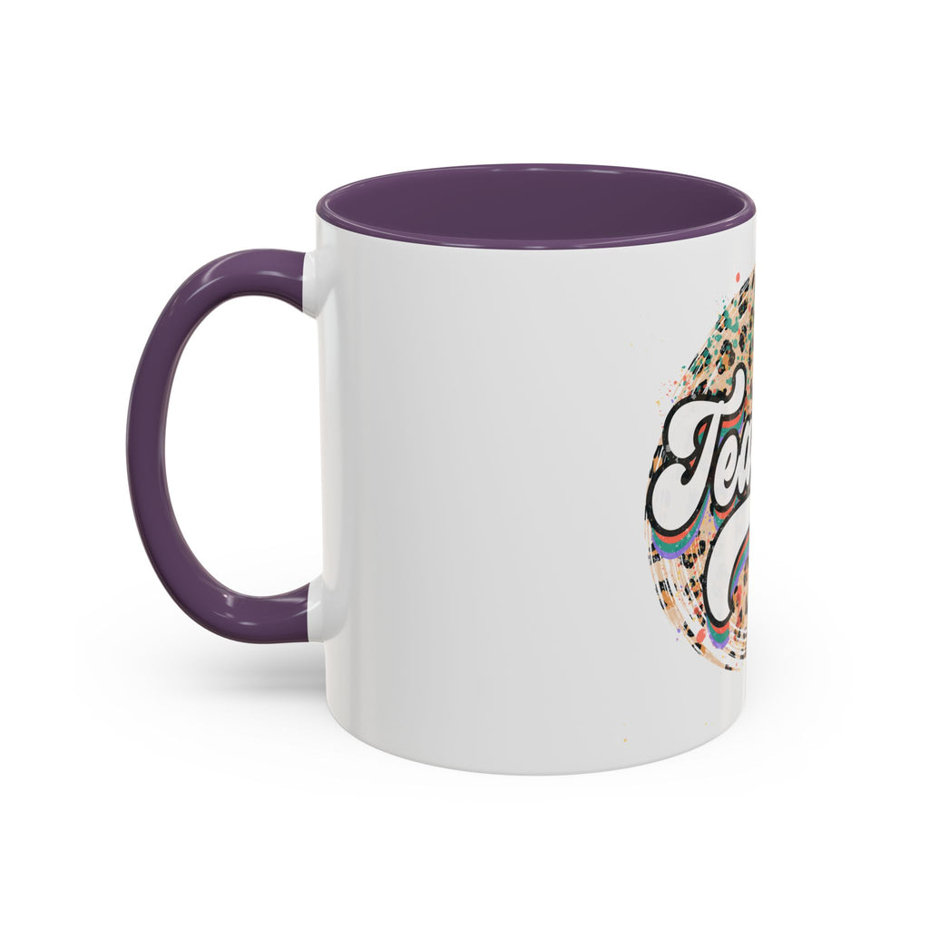 Teacher Leopard Print Accent Coffee Mug – Retro Script Teacher Gift (11/15oz)