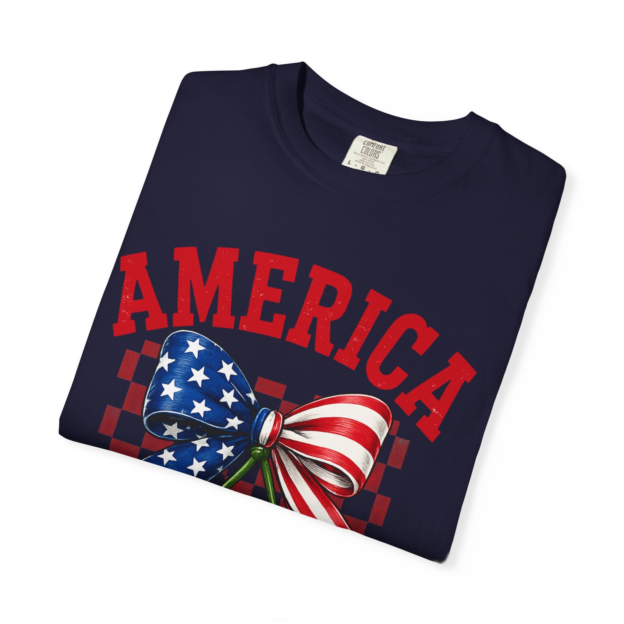 America Cherry Graphic T-Shirt — Patriotic Stars & Stripes Bow Tee