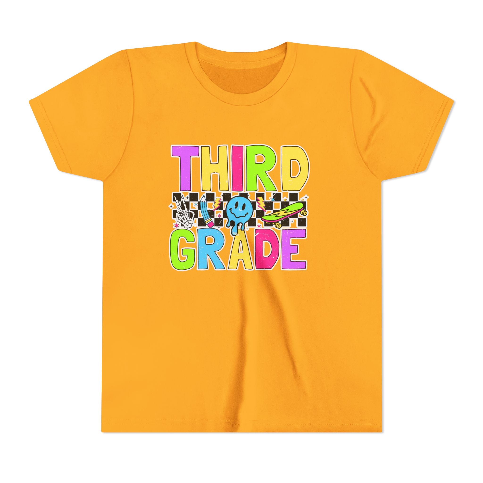 Third Grade Youth T‑Shirt — Colorful Checkerboard Smileback School Tee