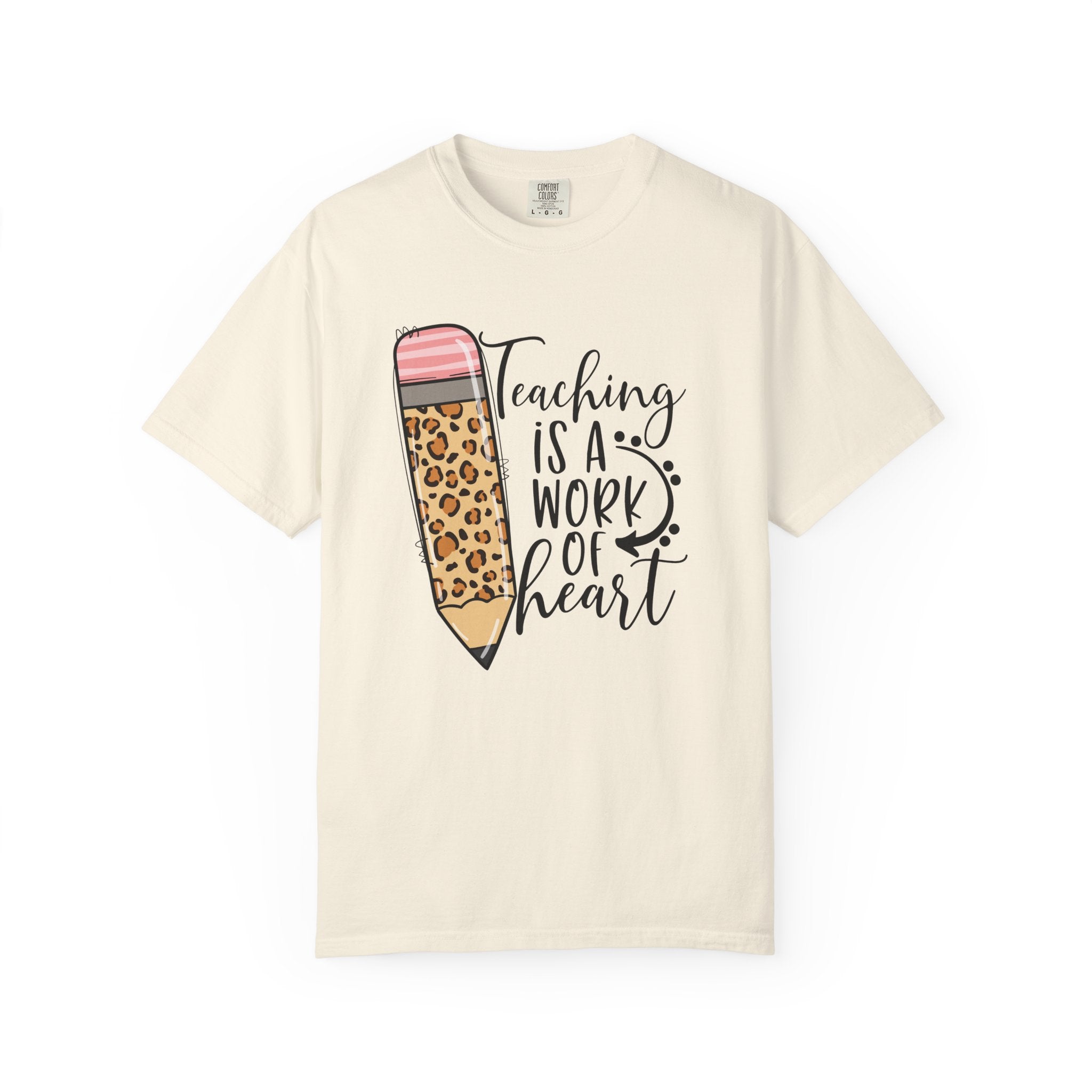 Teaching Is a Work of Heart Leopard Pencil T-Shirt — Teacher Appreciation Gift