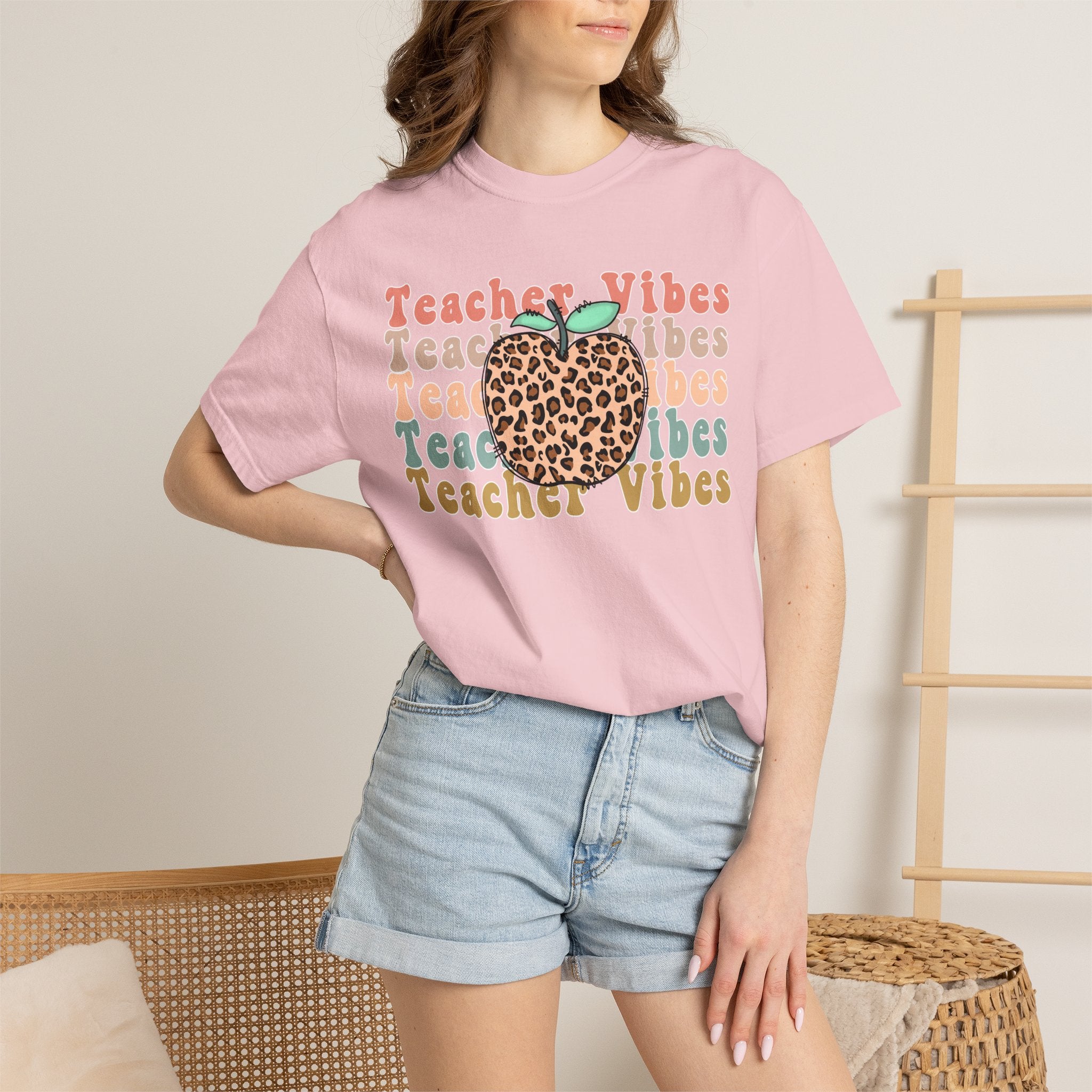 Teacher Vibes Leopard Apple T-Shirt