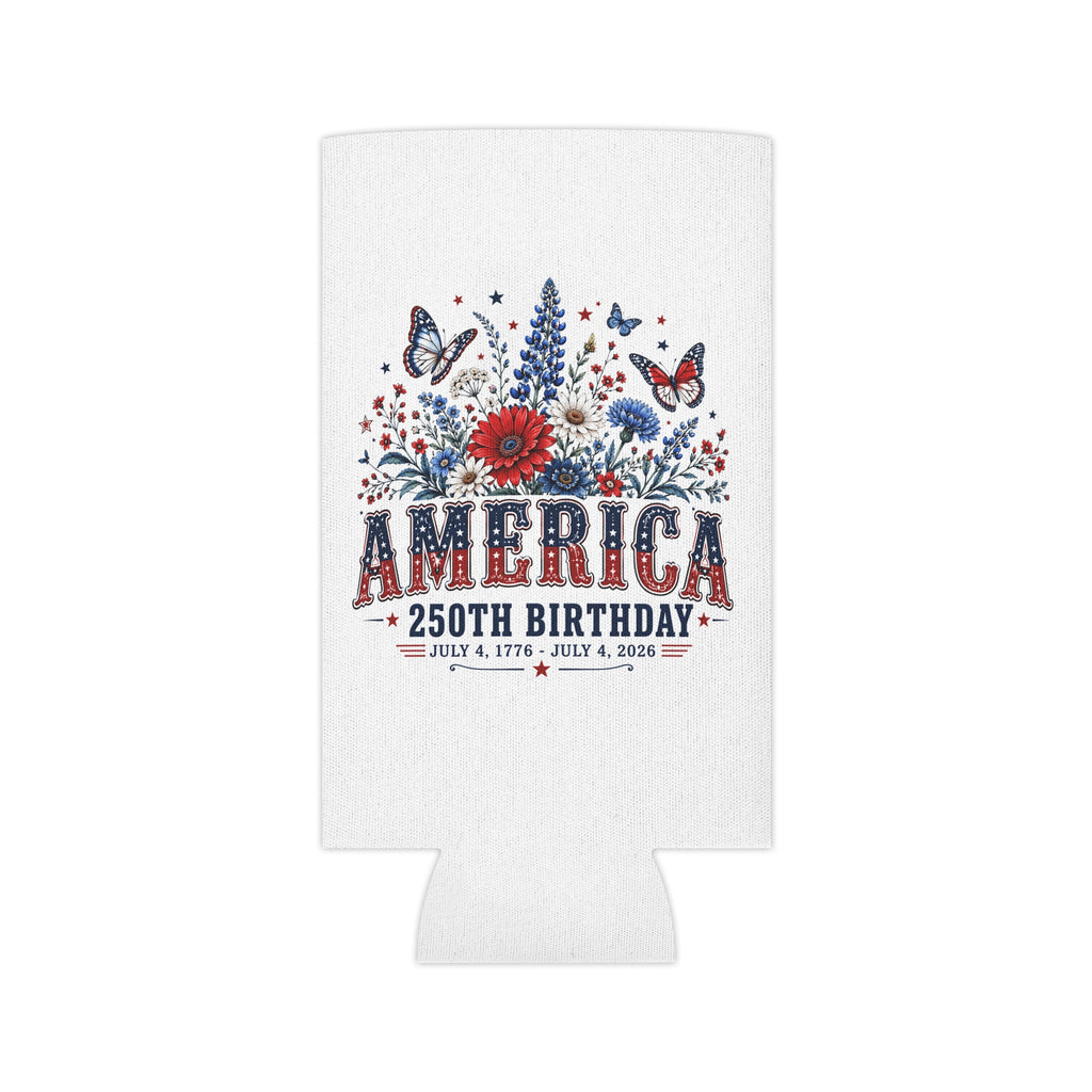 America 250th Birthday Can Cooler - Patriotic July 4th Beer Koozie