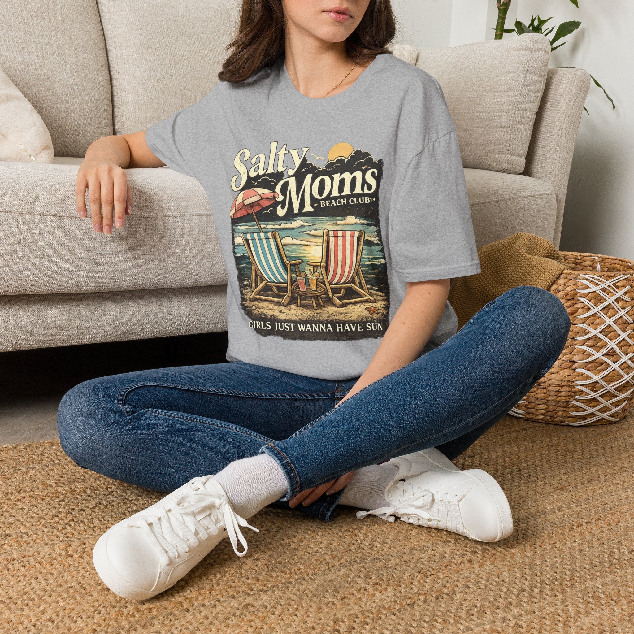 Salty Moms Beach Club T-Shirt — Vintage Coastal Mom Tee