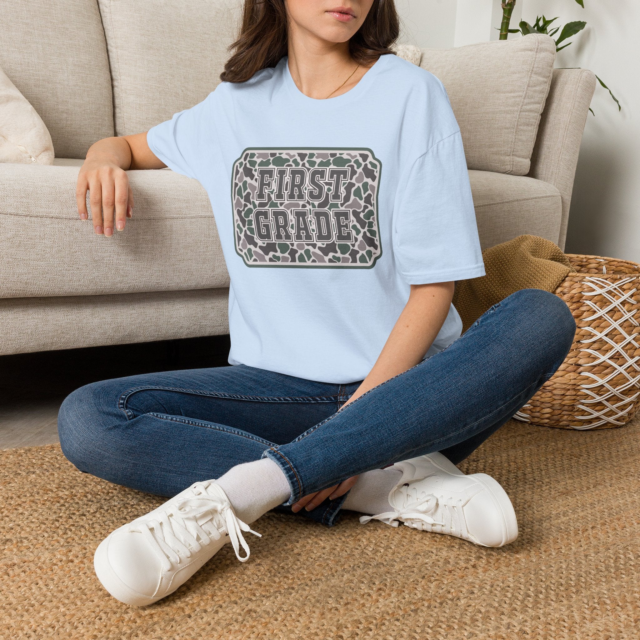 First Grade Camo T-Shirt — 'FIRST GRADE' School Teacher / Back-to-School Shirt