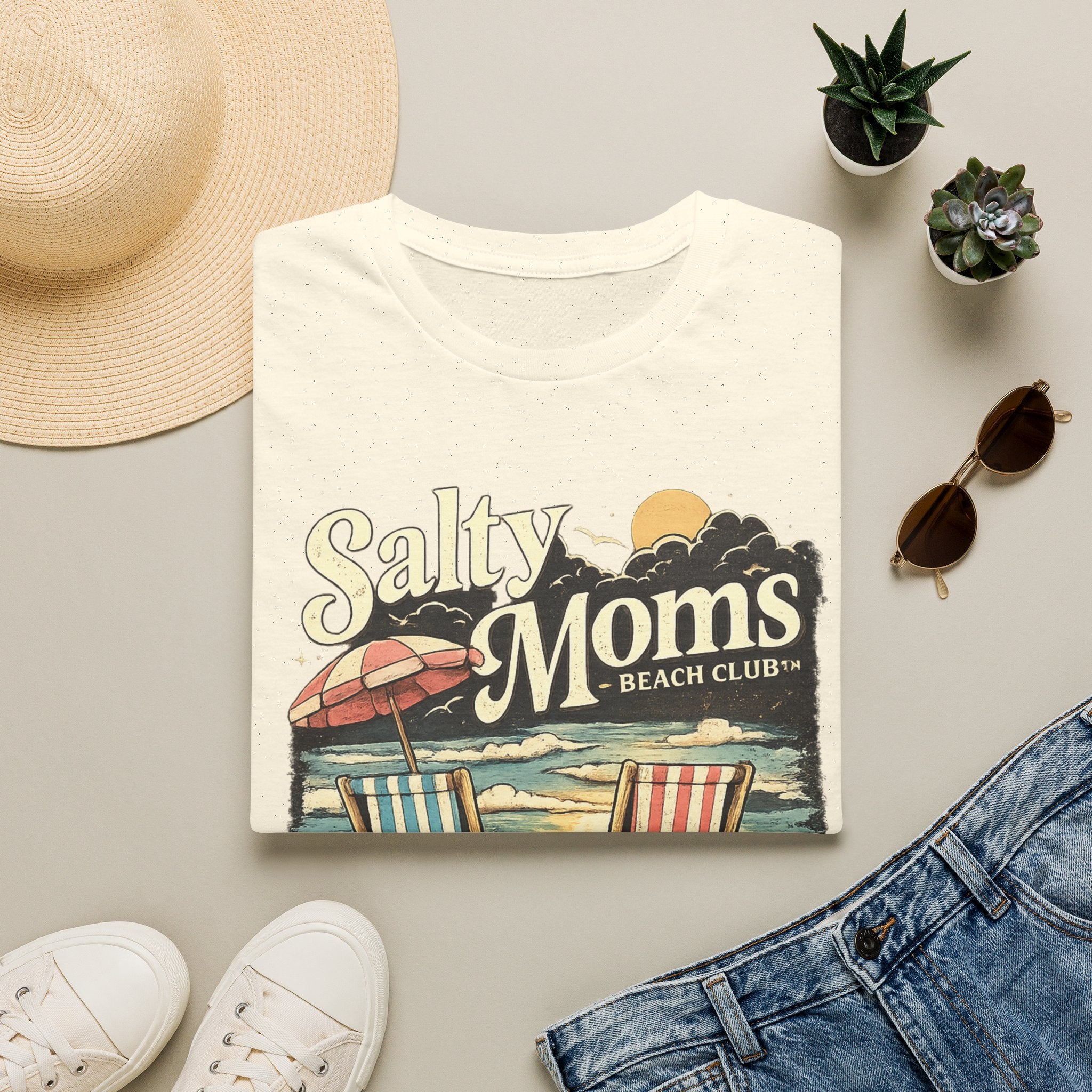 Salty Moms Beach Club T-Shirt — Vintage Coastal Mom Tee