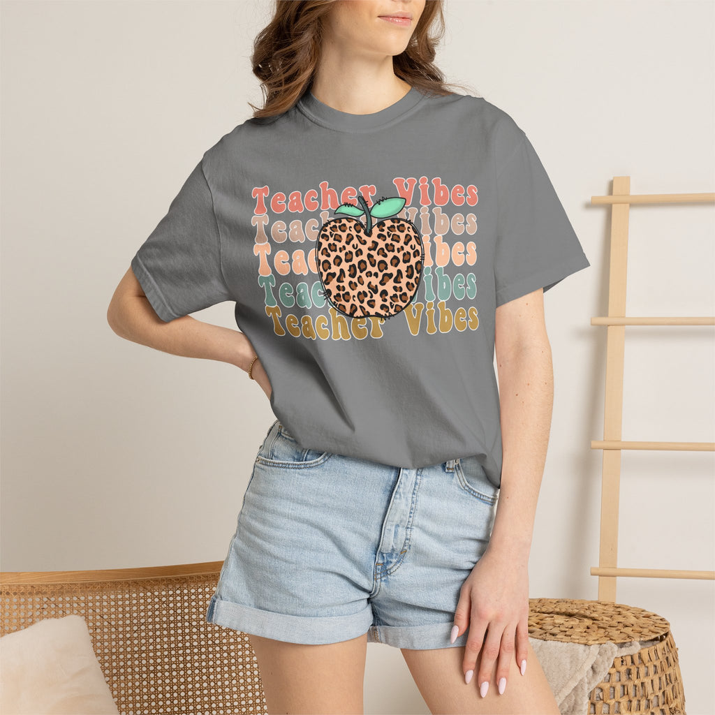 Teacher Vibes Leopard Apple T-Shirt