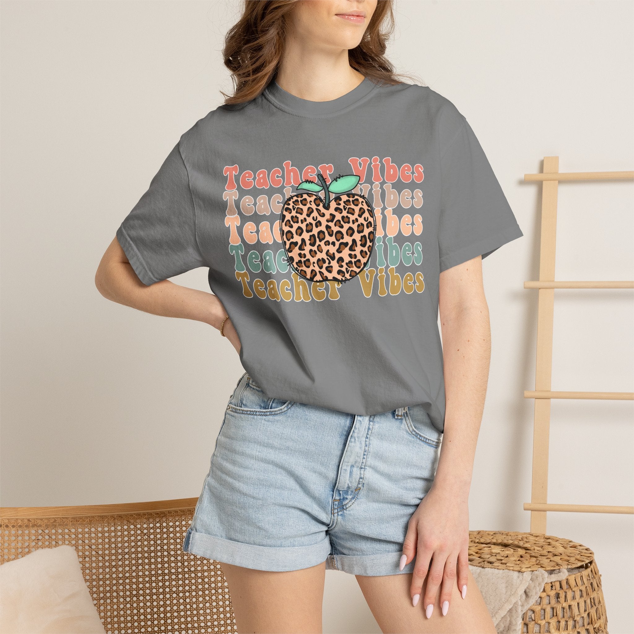 Teacher Vibes Leopard Apple T-Shirt