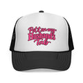 Trucker Cap — "Put It On My Husband's Tab" Pink Script Mesh Hat