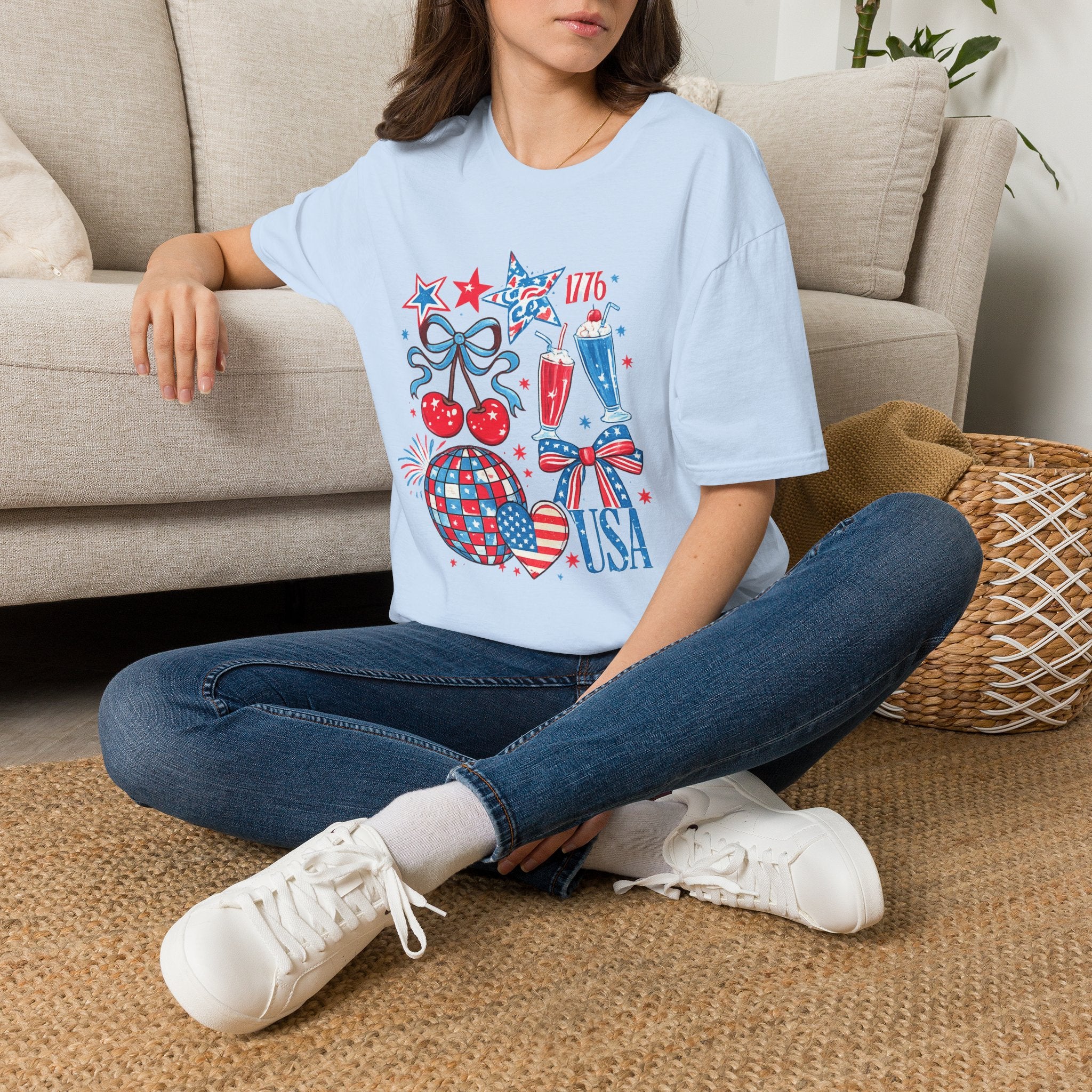 Patriotic 4th of July T-Shirt — USA 1776 Red White Blue Cherry & Soda Design