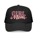 Girl Mom Leopard Foam Trucker Hat — Pink Glitter Script Mesh Cap