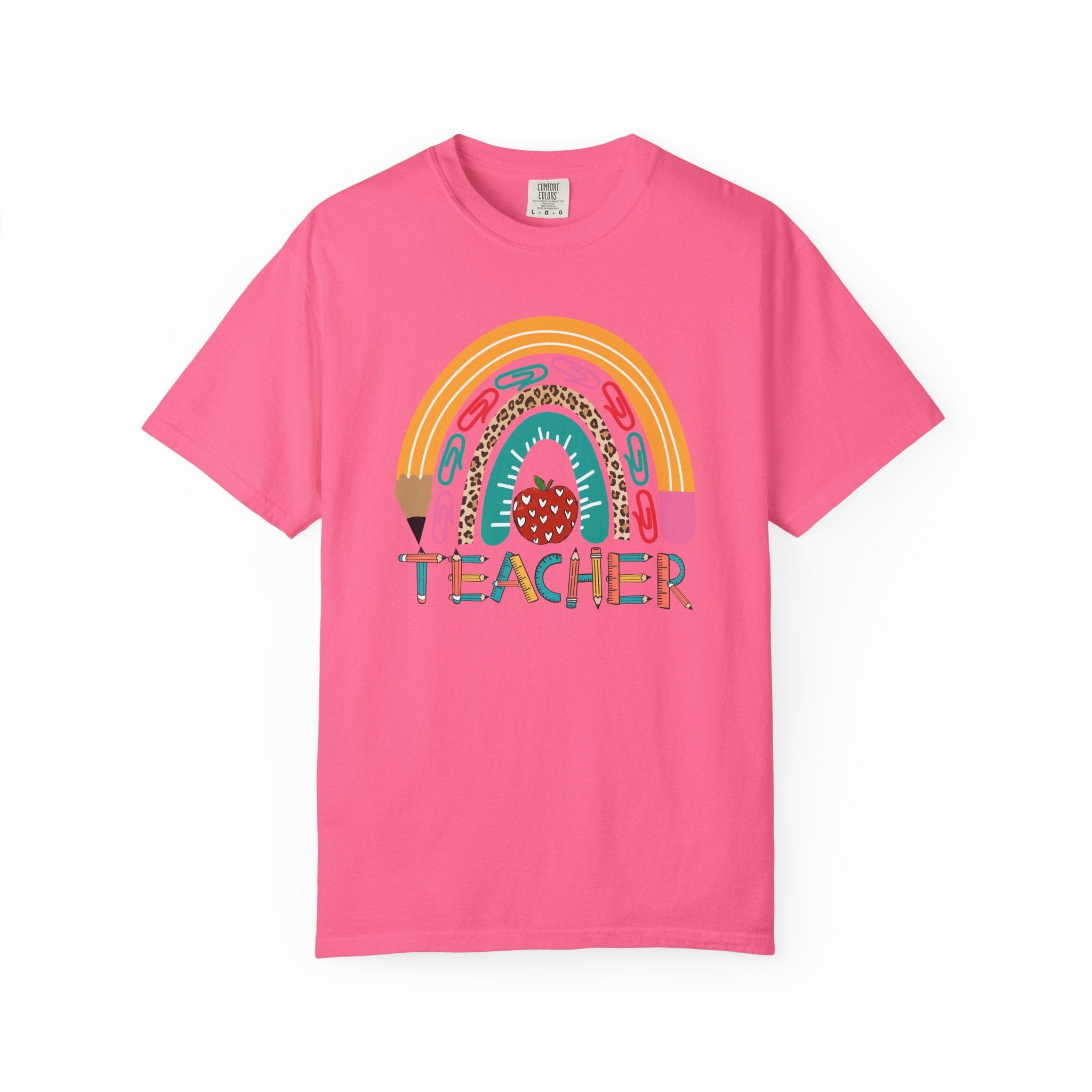Teacher Rainbow T-Shirt — Cute Apple & Pencil Back-to-School Tee