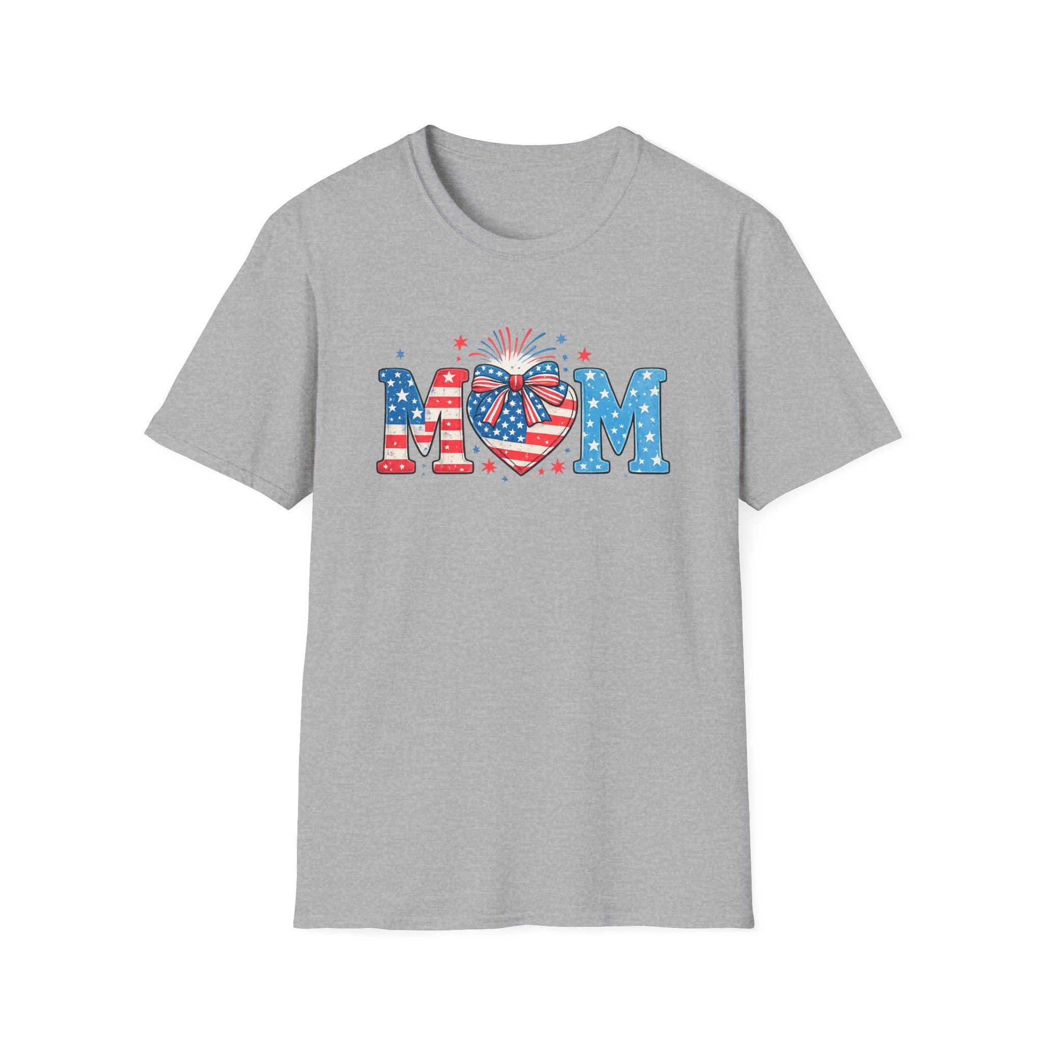 Patriotic MOM T-Shirt — Stars & Stripes Heart Design (Fourth of July / Mother's Day)