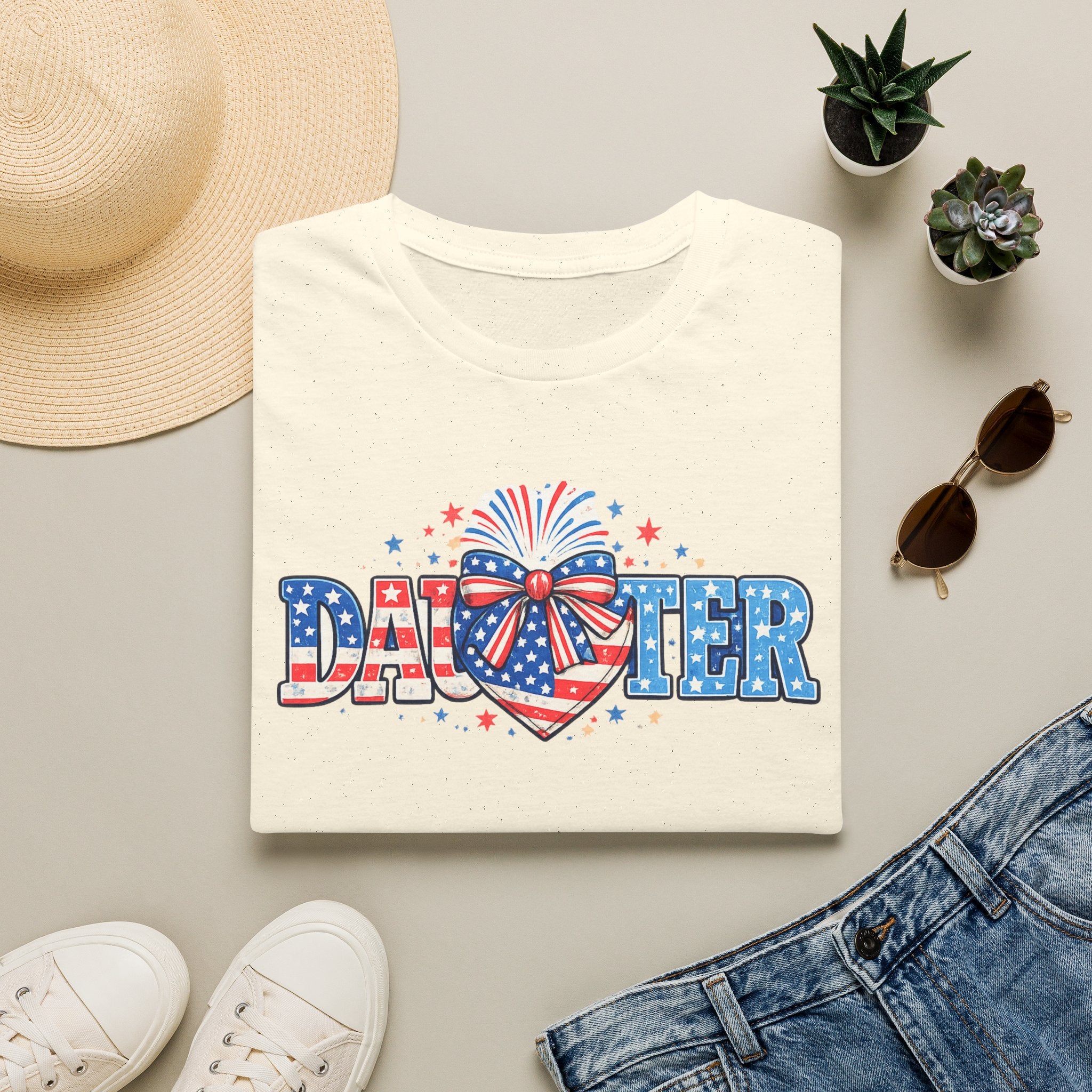 Daughter Patriotic Tee — USA Flag Heart Fireworks Design