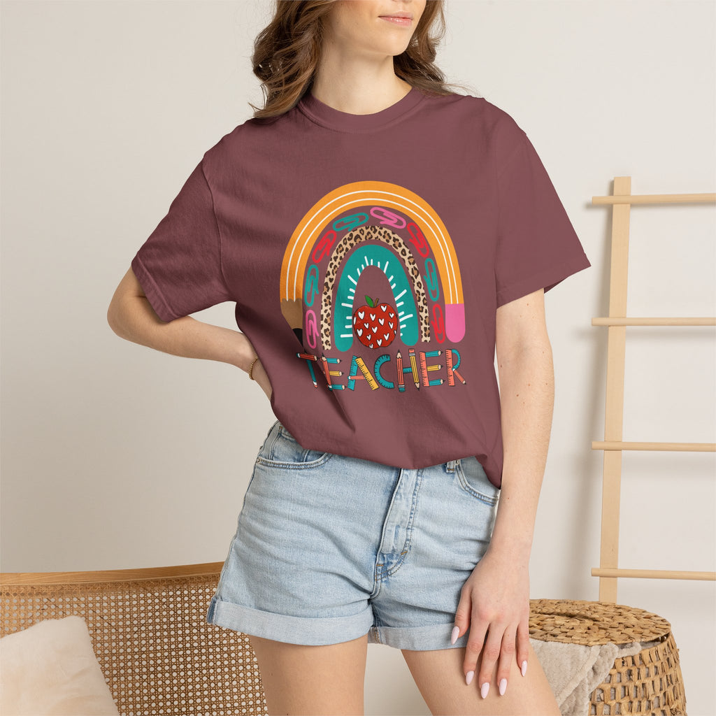 Teacher Rainbow T-Shirt — Cute Apple & Pencil Back-to-School Tee