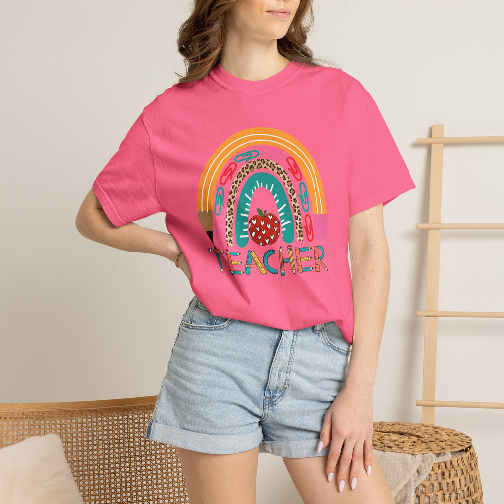 Teacher Rainbow T-Shirt — Cute Apple & Pencil Back-to-School Tee