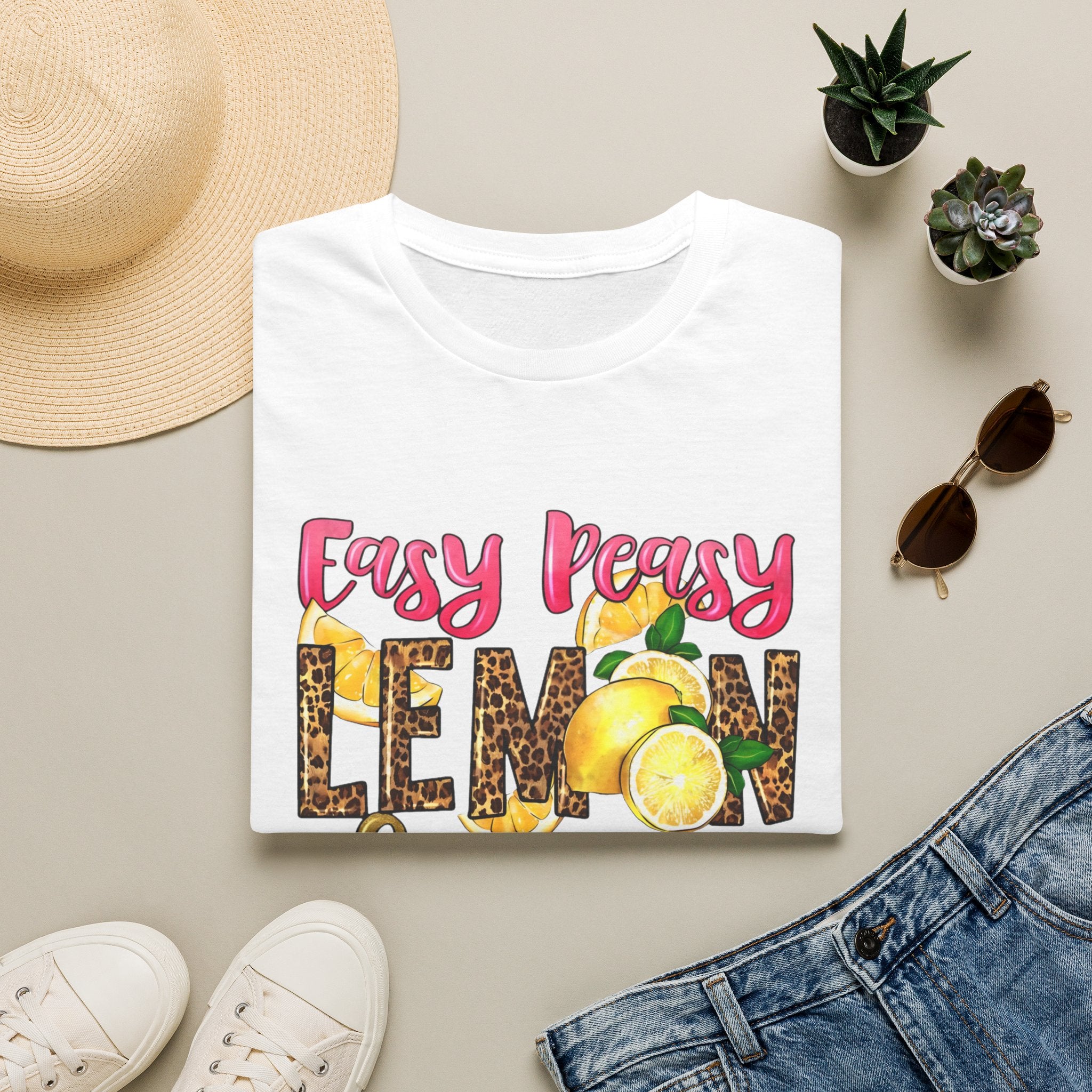 Easy Peasy Lemon Squeezy T-Shirt — Cute Lemon Graphic Tee with Leopard Print Accents