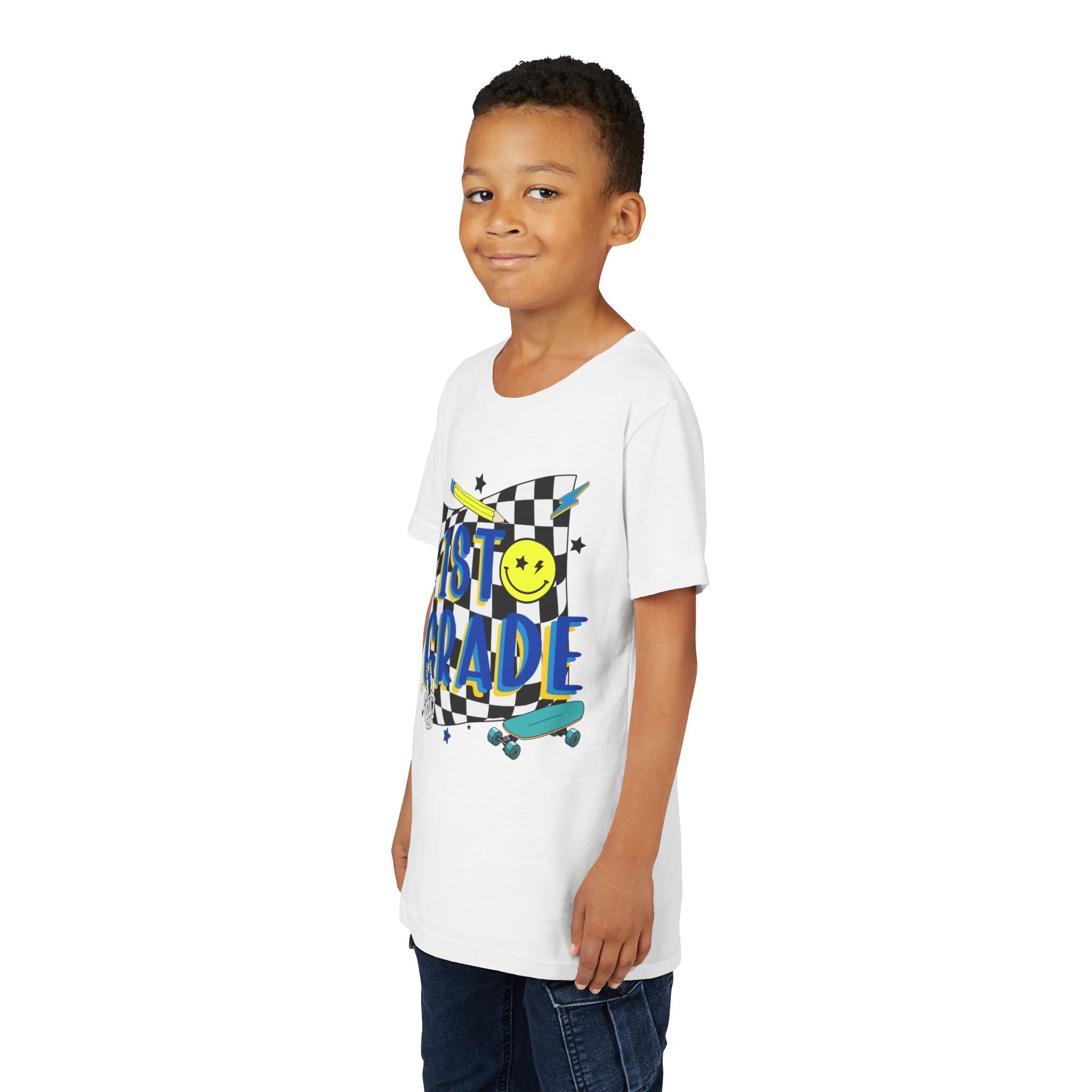 1st Grade Youth T‑Shirt - Colorful Skateboard Back-to-School Tee