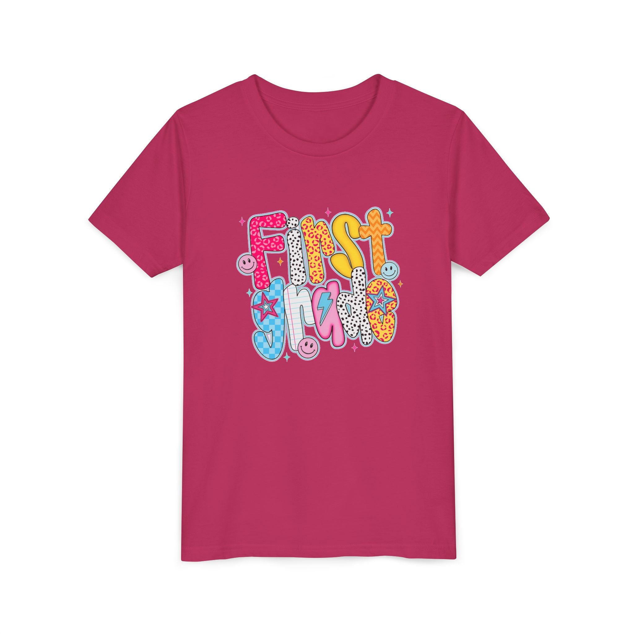 First Grade Youth Tee — Colorful Back-to-School Graphic Shirt
