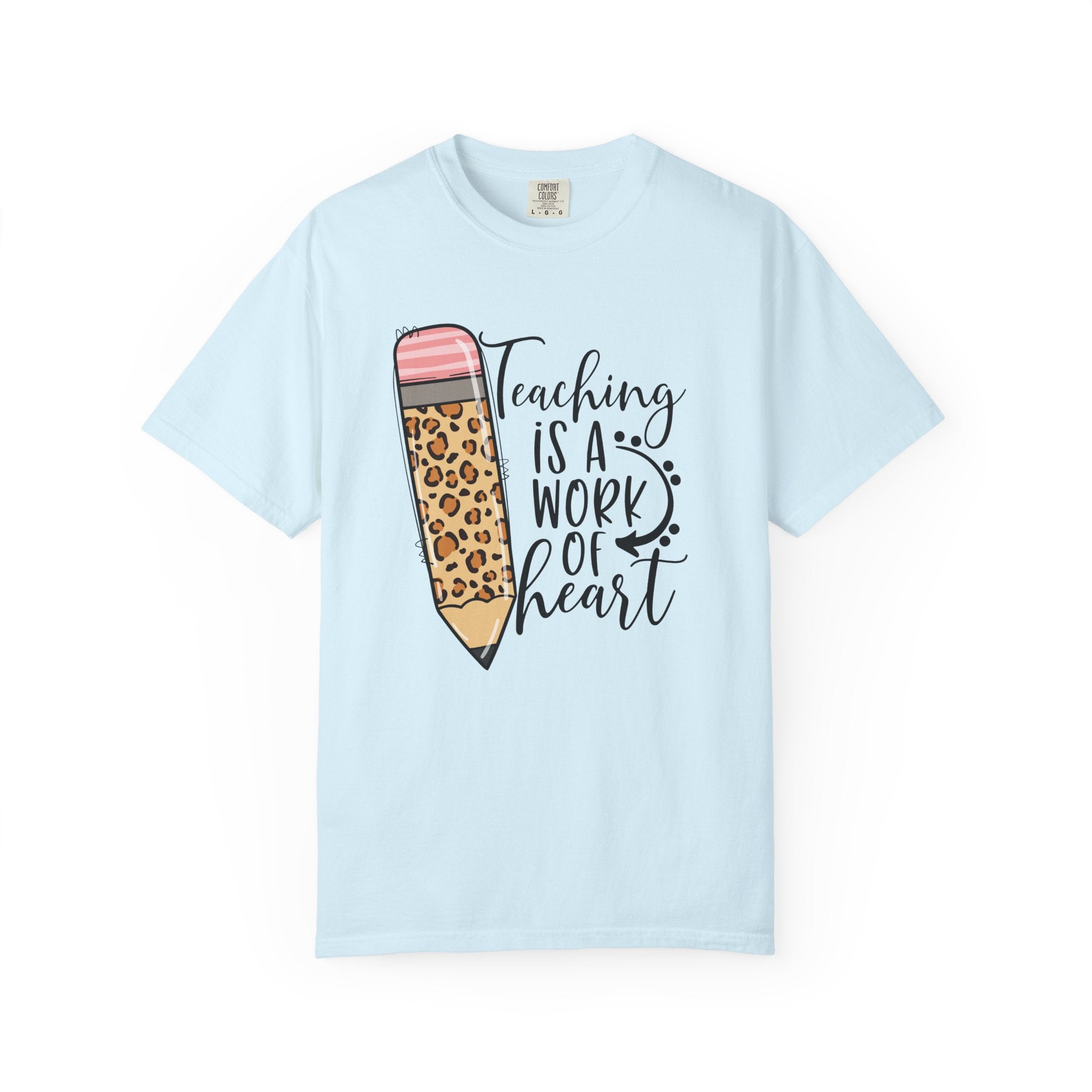 Teaching Is a Work of Heart Leopard Pencil T-Shirt — Teacher Appreciation Gift