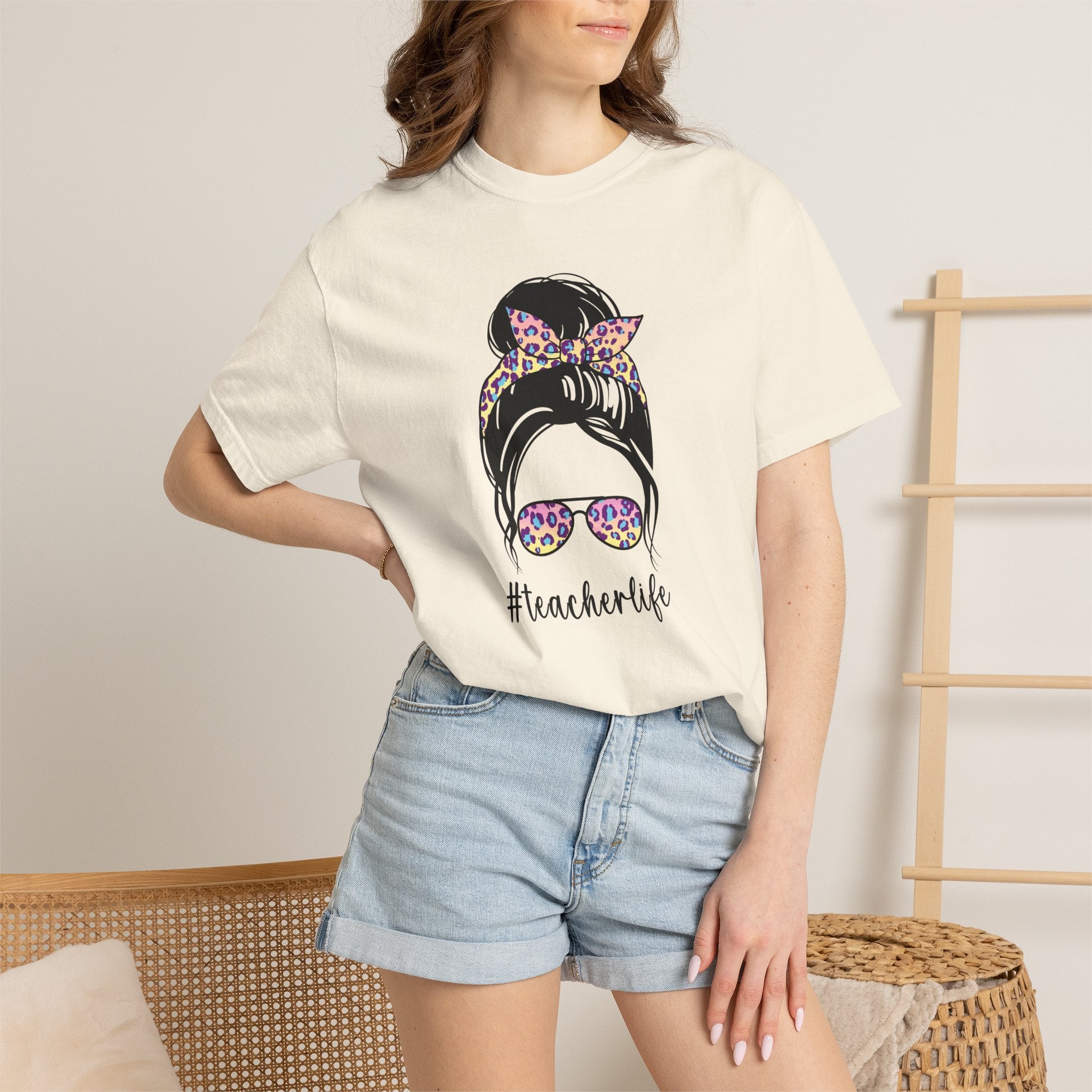 Teacher Life Floral Messy Bun T-Shirt