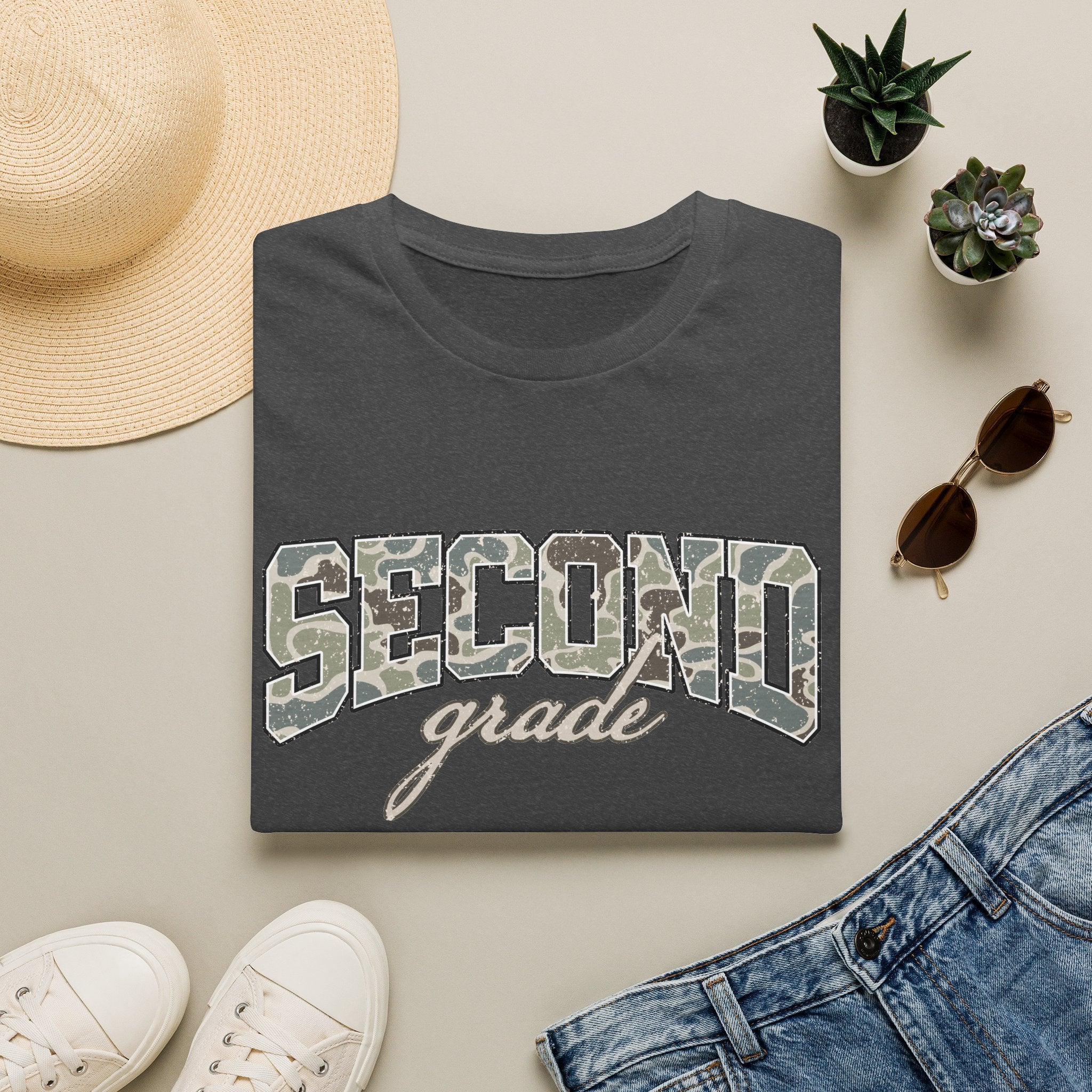 Second Grade Camo T-Shirt — "Second Grade" School Teacher Gift