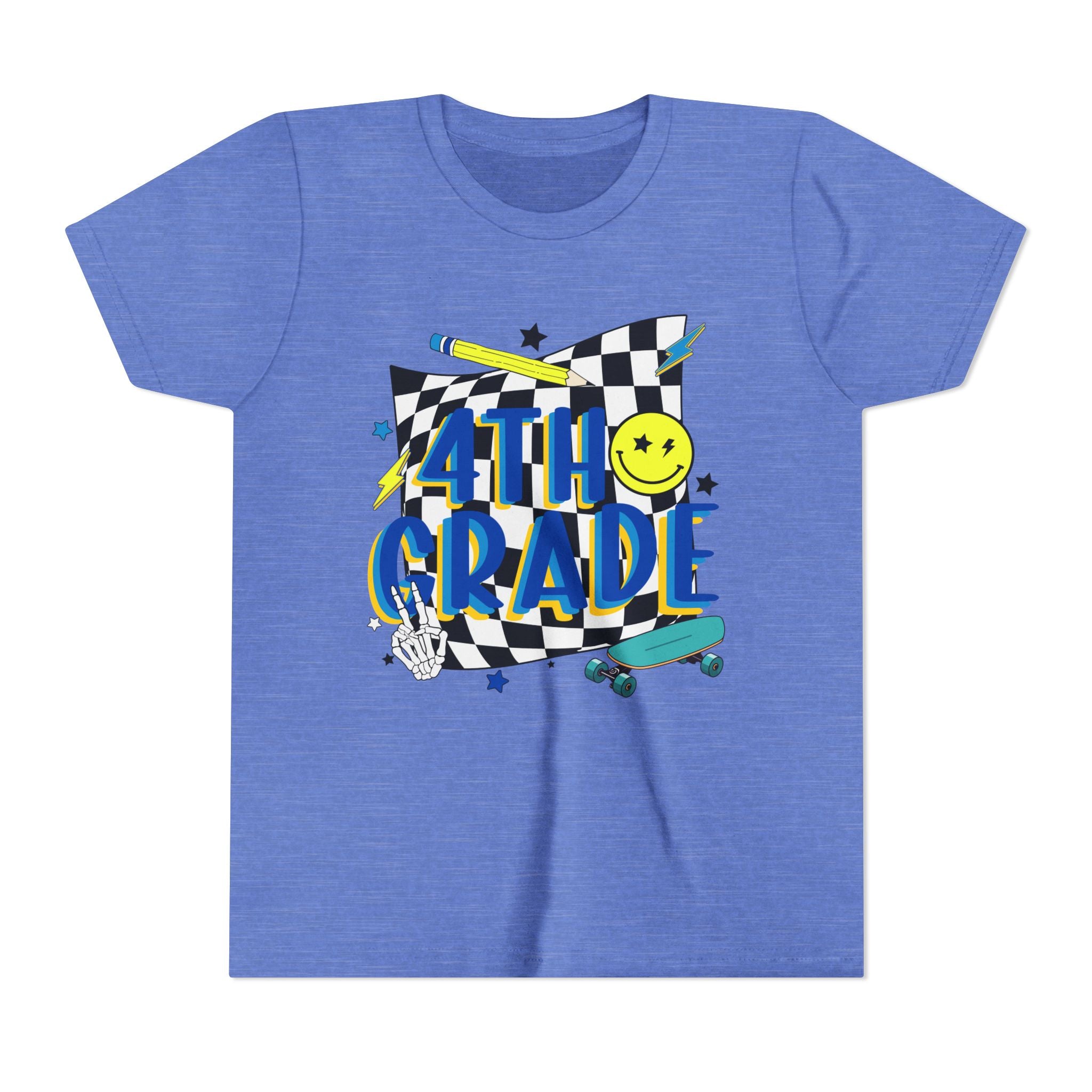 4th Grade Youth Tee — Retro Skateboard Smiley Back-to-School Shirt