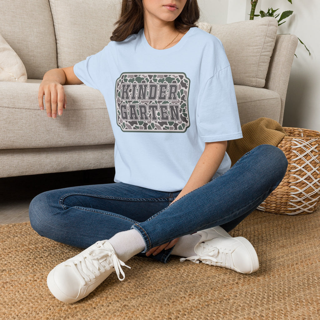 Kindergarten Camo T‑Shirt — Back to School Graphic Tee for Kids & Teachers
