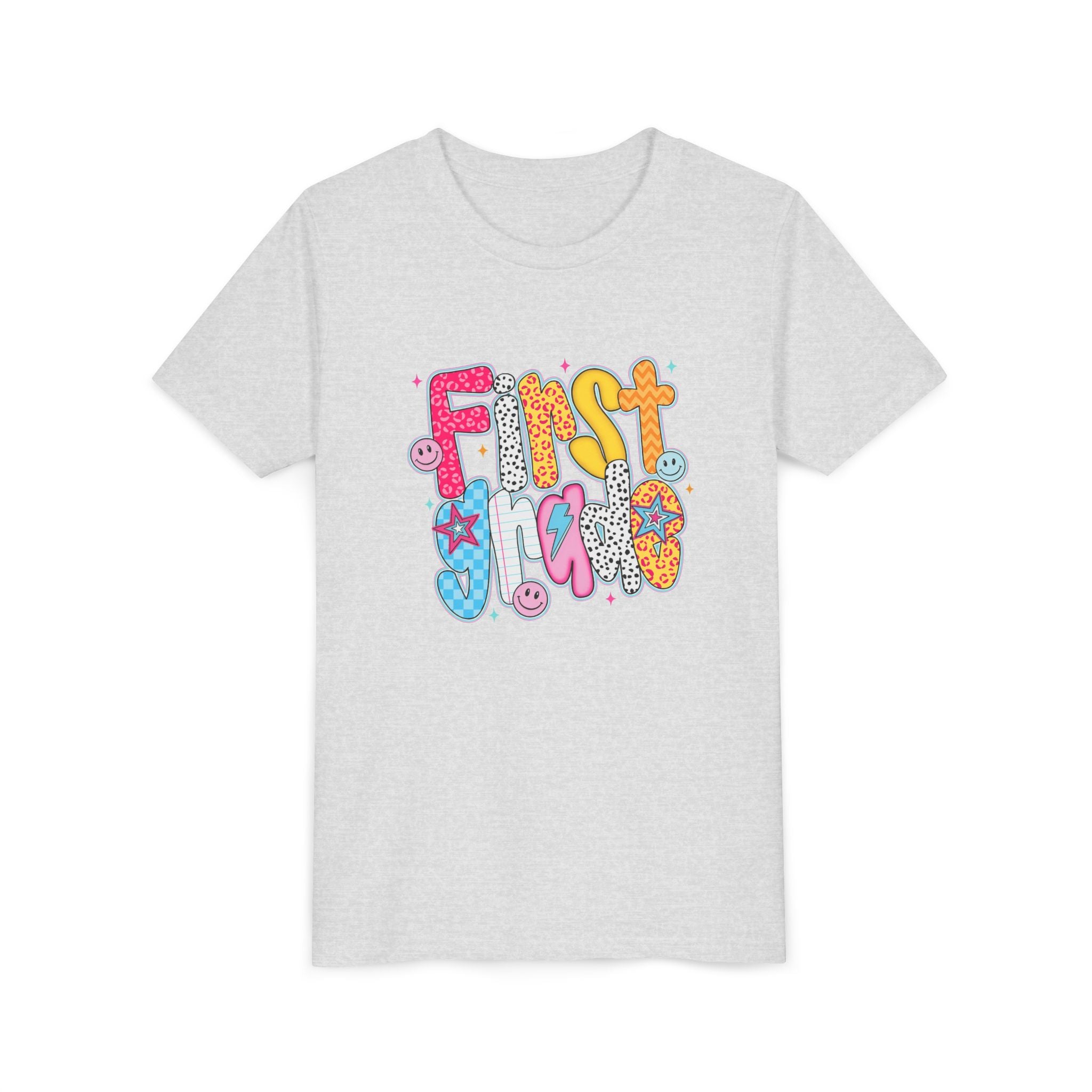 First Grade Youth Tee — Colorful Back-to-School Graphic Shirt