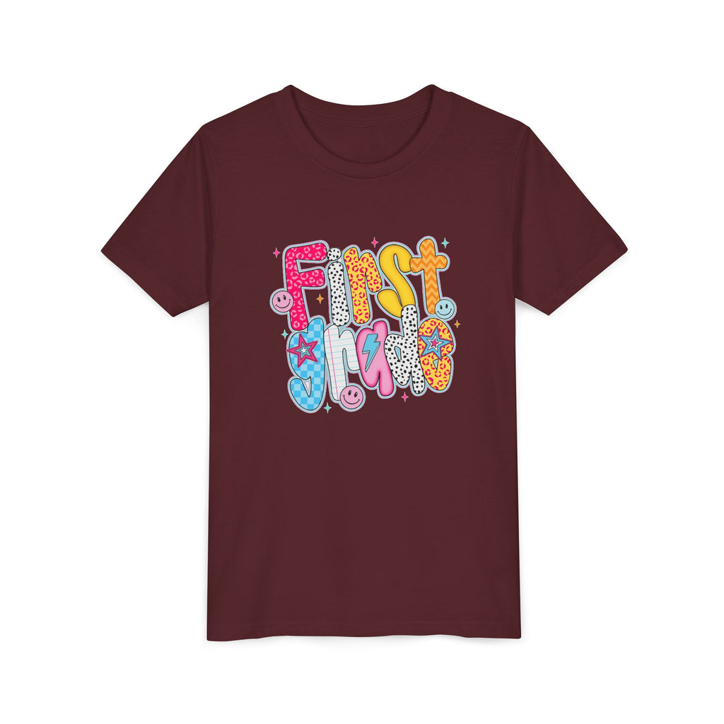 First Grade Youth Tee — Colorful Back-to-School Graphic Shirt