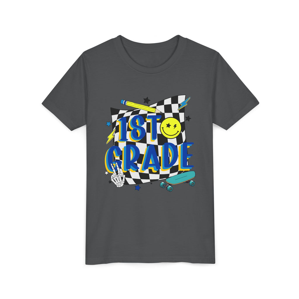 1st Grade Youth T‑Shirt - Colorful Skateboard Back-to-School Tee