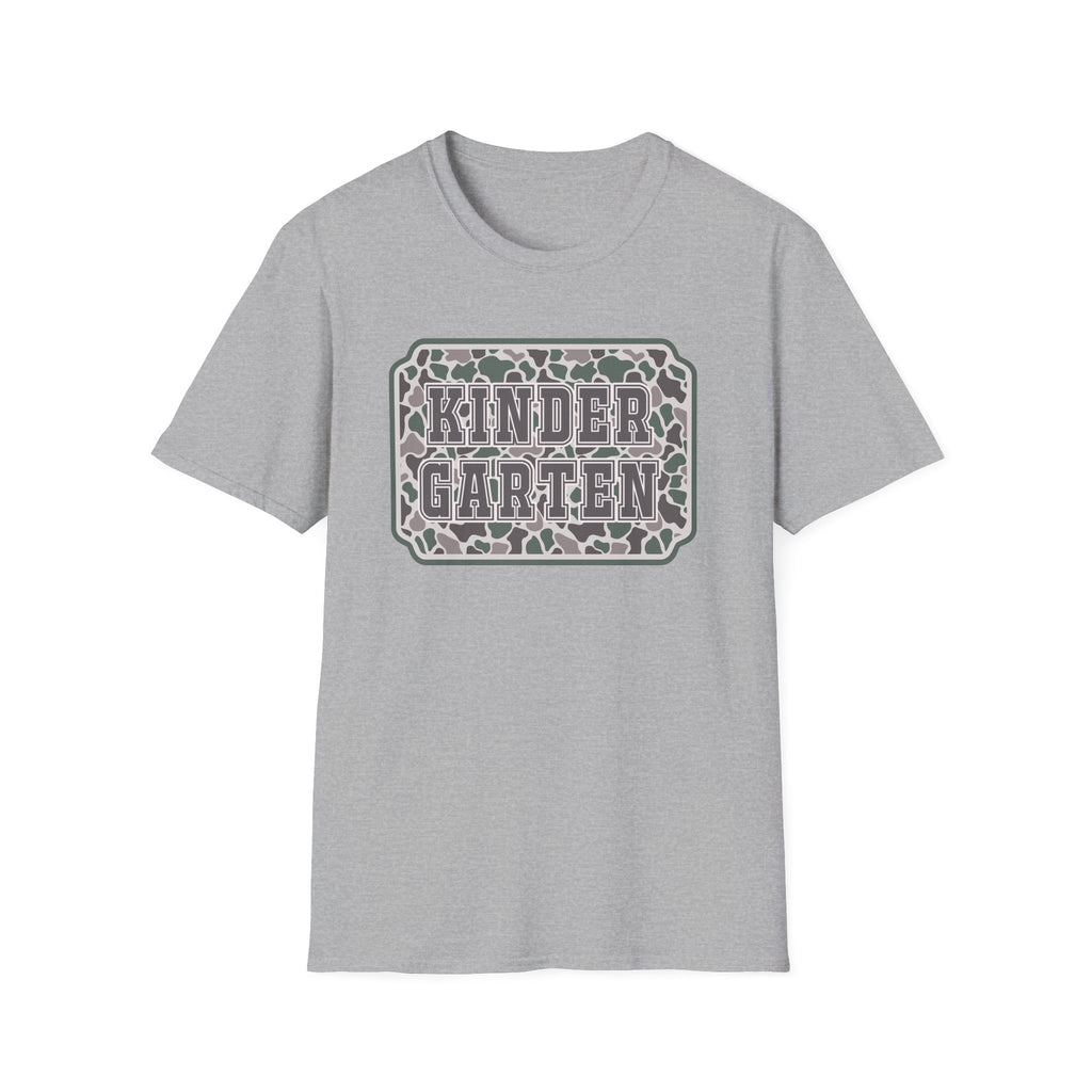 Kindergarten Camo T‑Shirt — Back to School Graphic Tee for Kids & Teachers