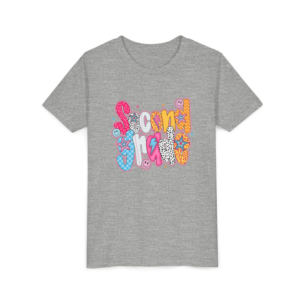 Youth Tee — Colorful 'Second Grade' Playful Retro Graphic